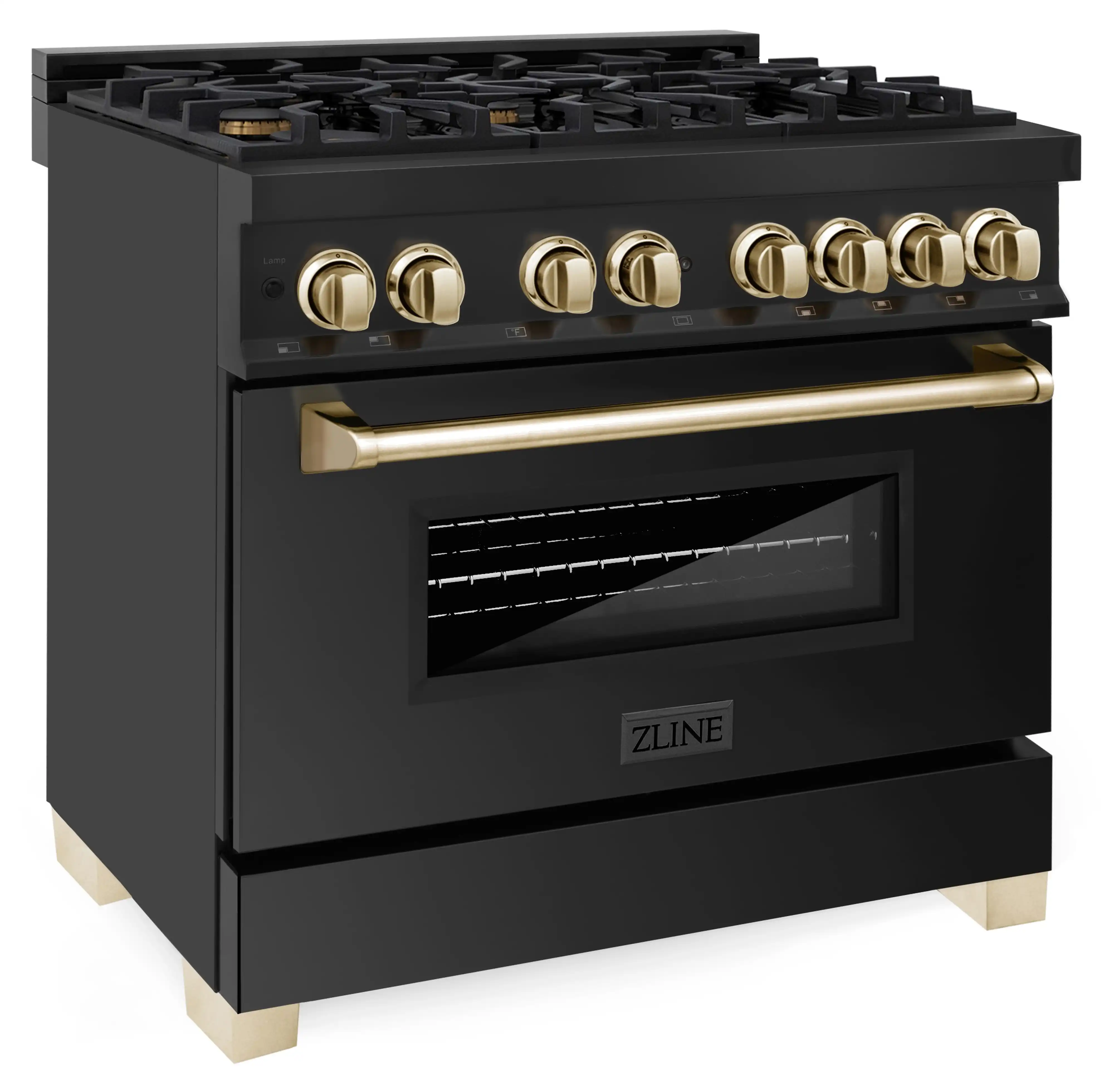 ZLINE 5-Piece Appliance Package - 36-Inch Legacy Dual Fuel Range, Wall Mount Range Hood, 36-Inch French Door Refrigerator, Dishwasher, and 30-Inch Microwave Drawer in Black Stainless Steel with Gold Accents - Image 8
