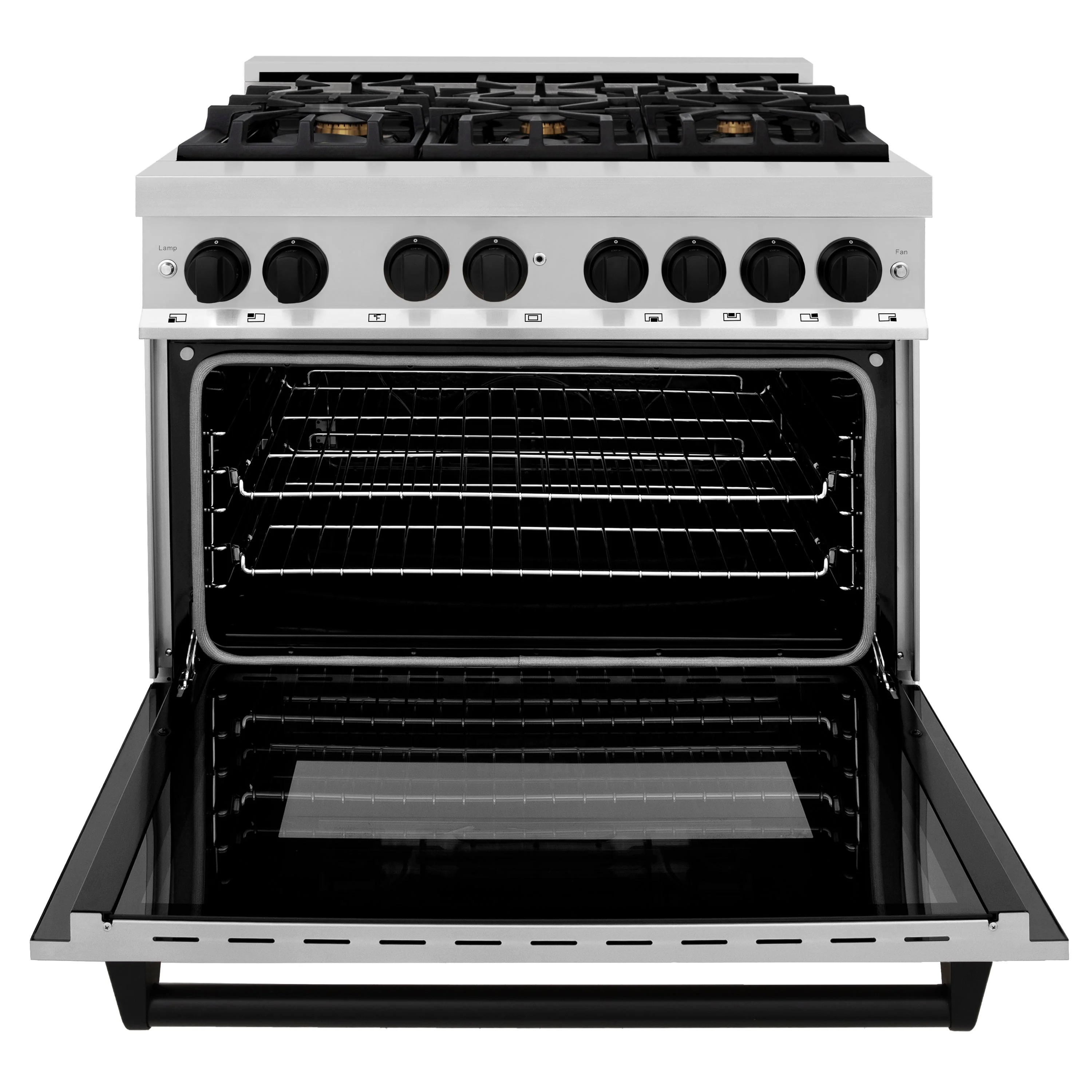 ZLINE 5-Piece Appliance Package - 36-Inch Legacy Autograph Dual Fuel Range, Wall Mount Range Hood, 36-Inch French Door Refrigerator, Dishwasher, and 30-Inch Microwave Drawer in Stainless Steel with Matte Black Accents - Image 6