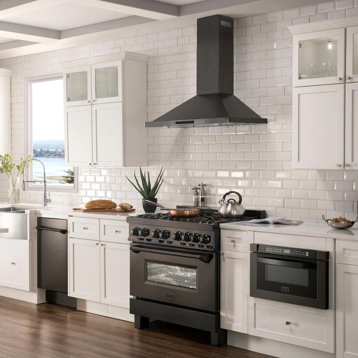 ZLINE 5-Piece Appliance Package - 36-Inch Legacy Dual Fuel Range, Wall Mount Range Hood, 36-Inch French Door Refrigerator with Water Dispenser, Dishwasher, and 30-Inch Microwave Drawer in Black Stainless Steel - Image 18