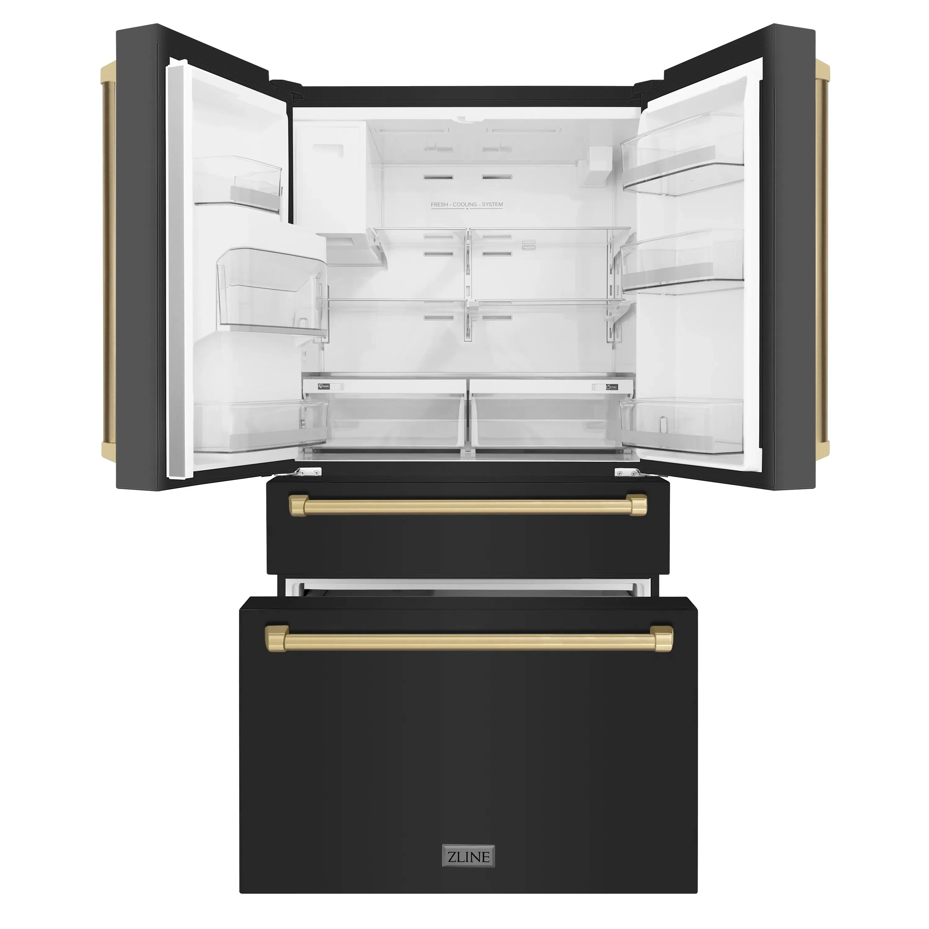 ZLINE 5-Piece Appliance Package - 36-Inch Legacy Dual Fuel Range, Wall Mount Range Hood, 36-Inch French Door Refrigerator with Water Dispenser, Dishwasher, and 30-Inch Microwave Drawer in Black Stainless Steel with Champagne Bronze Accents - Image 23