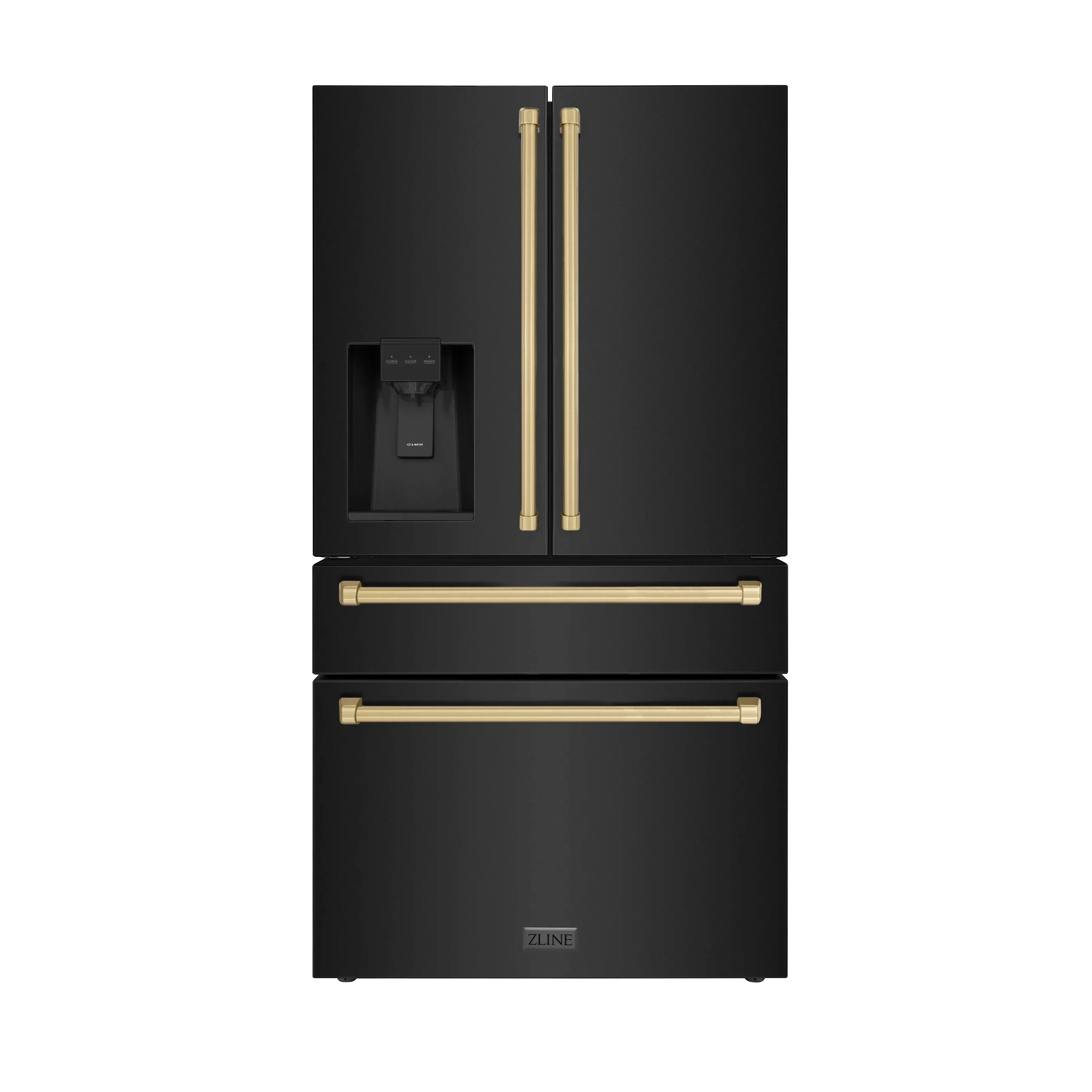 ZLINE 5-Piece Appliance Package - 36-Inch Legacy Dual Fuel Range, Wall Mount Range Hood, 36-Inch French Door Refrigerator with Water Dispenser, Dishwasher, and 30-Inch Microwave Drawer in Black Stainless Steel with Champagne Bronze Accents - Image 19