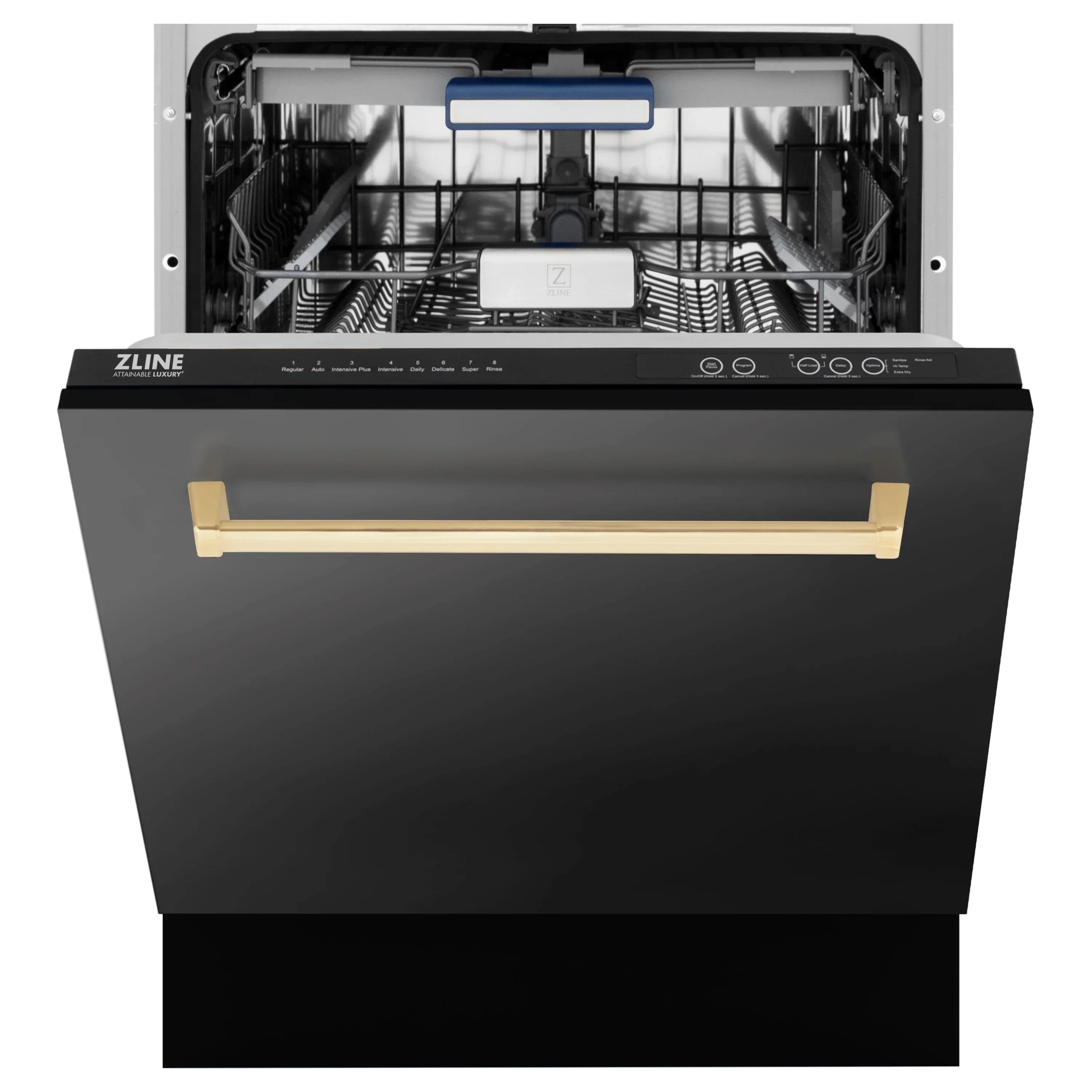 ZLINE 5-Piece Appliance Package - 36-Inch Legacy Dual Fuel Range, Wall Mount Range Hood, 36-Inch French Door Refrigerator with Water Dispenser, Dishwasher, and 30-Inch Microwave Drawer in Black Stainless Steel with Champagne Bronze Accents - Image 36