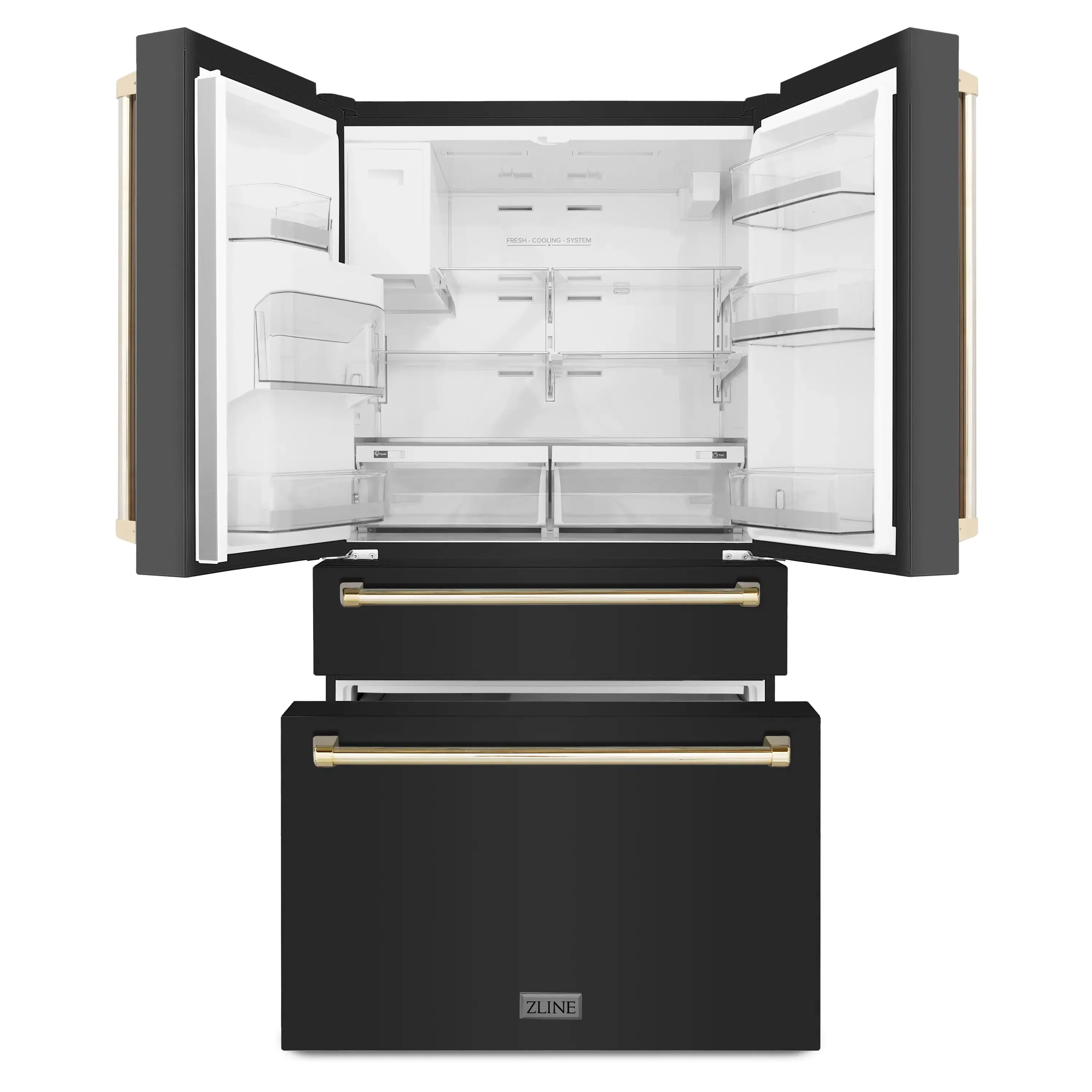 ZLINE 5-Piece Appliance Package - 36-Inch Legacy Dual Fuel Range, Wall Mount Range Hood, 36-Inch French Door Refrigerator with Water Dispenser, Dishwasher, and 30-Inch Microwave Drawer in Black Stainless Steel with Gold Accents - Image 26