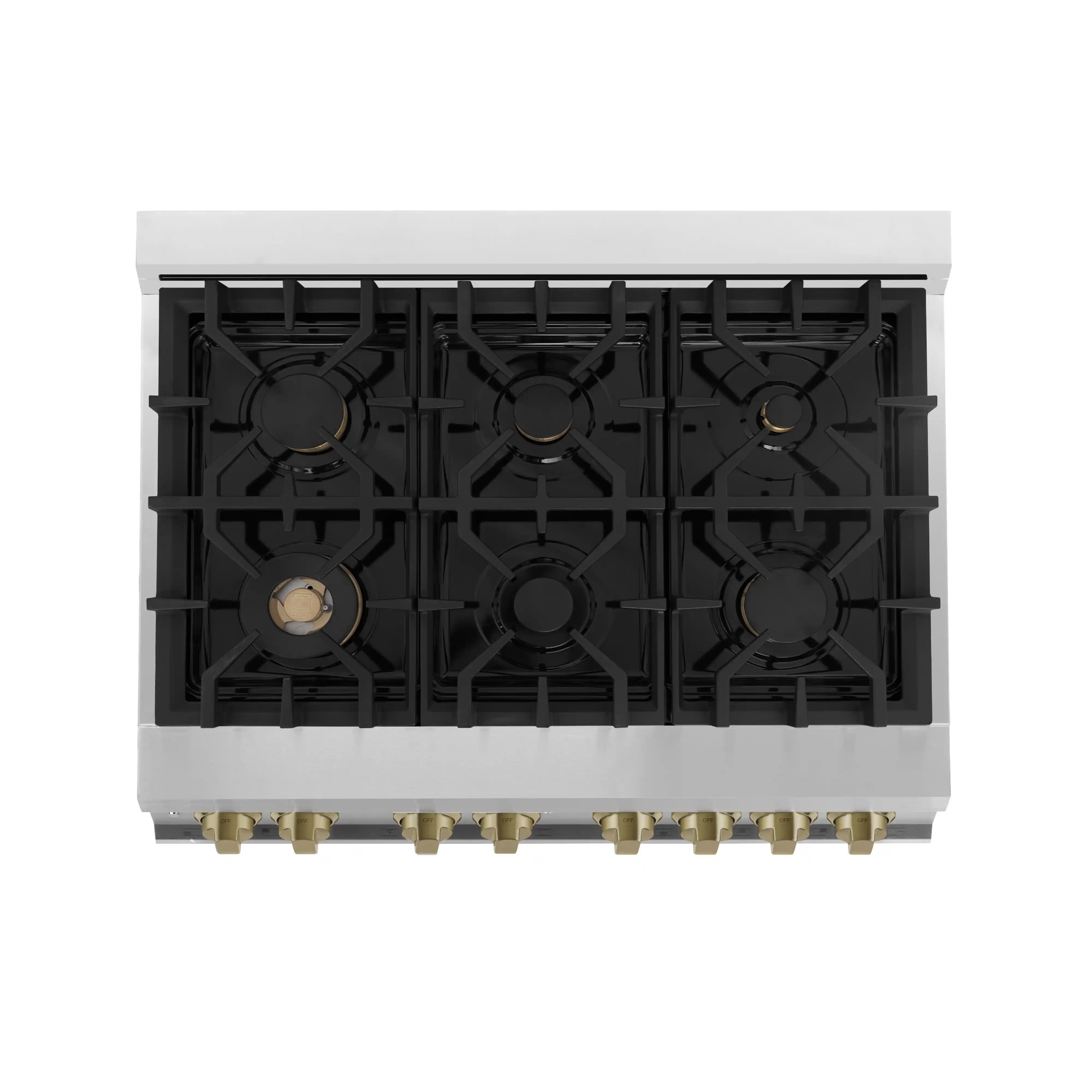 ZLINE 5-Piece Appliance Package - 36-Inch Legacy Autograph Dual Fuel Range, Wall Mount Range Hood, 36-Inch French Door Refrigerator with Water Dispenser, Dishwasher, and 30-Inch Microwave Drawer in Stainless Steel with Champagne Bronze Accents - Image 11