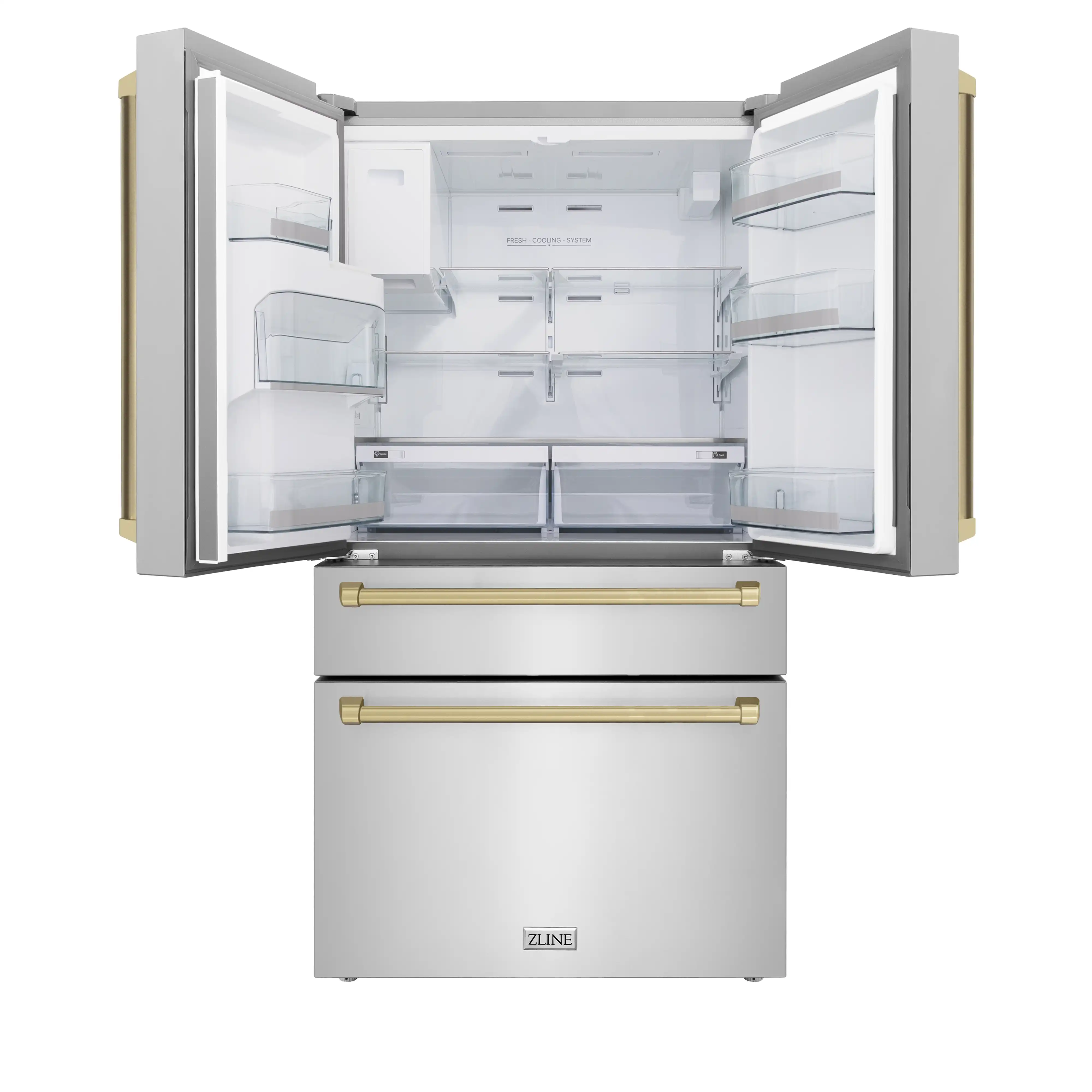 ZLINE 5-Piece Appliance Package - 36-Inch Legacy Autograph Dual Fuel Range, Wall Mount Range Hood, 36-Inch French Door Refrigerator with Water Dispenser, Dishwasher, and 30-Inch Microwave Drawer in Stainless Steel with Champagne Bronze Accents - Image 34