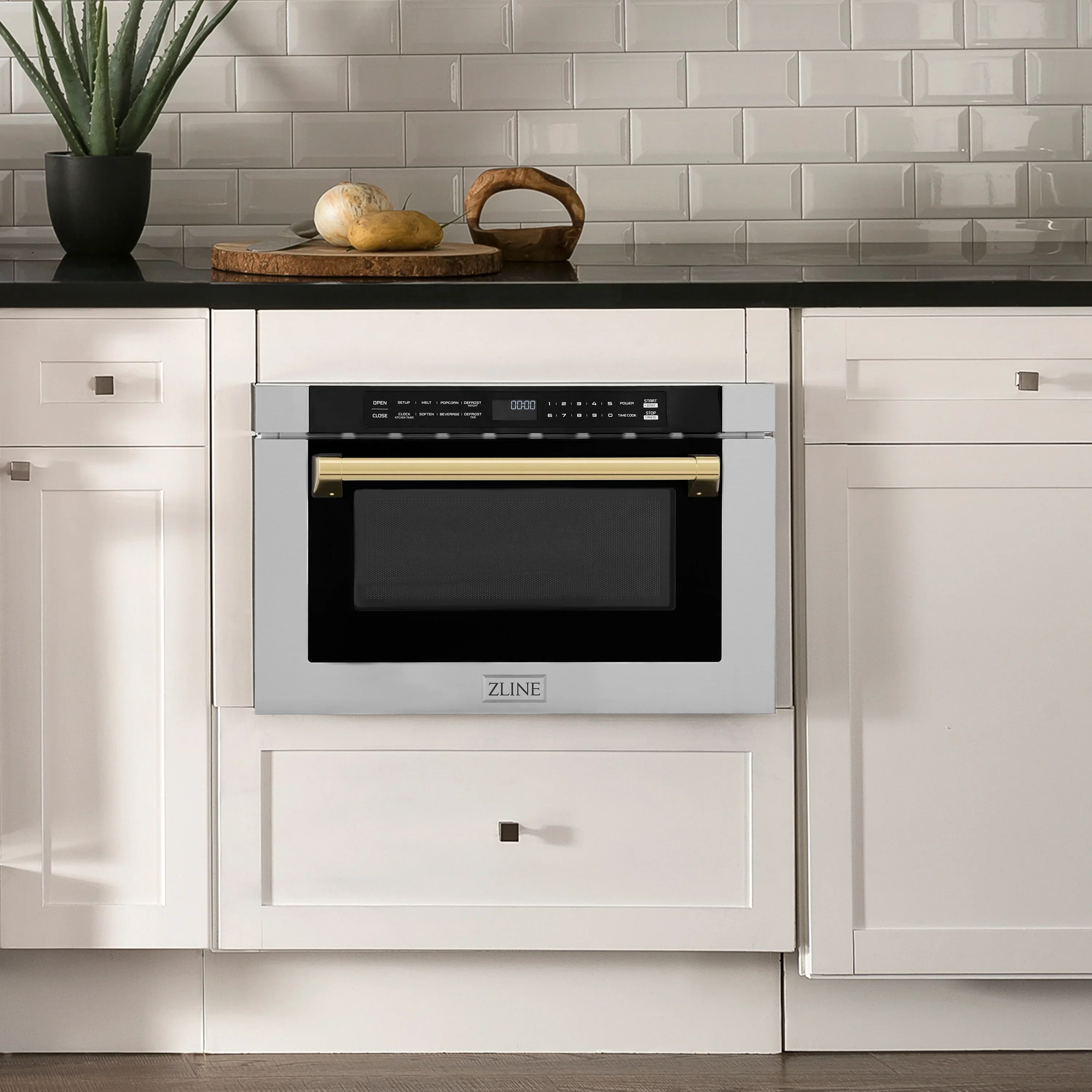 ZLINE 5-Piece Appliance Package - 36-Inch Legacy Autograph Dual Fuel Range, Wall Mount Range Hood, 36-Inch French Door Refrigerator with Water Dispenser, Dishwasher, and 30-Inch Microwave Drawer in Stainless Steel with Gold Accents - Image 60