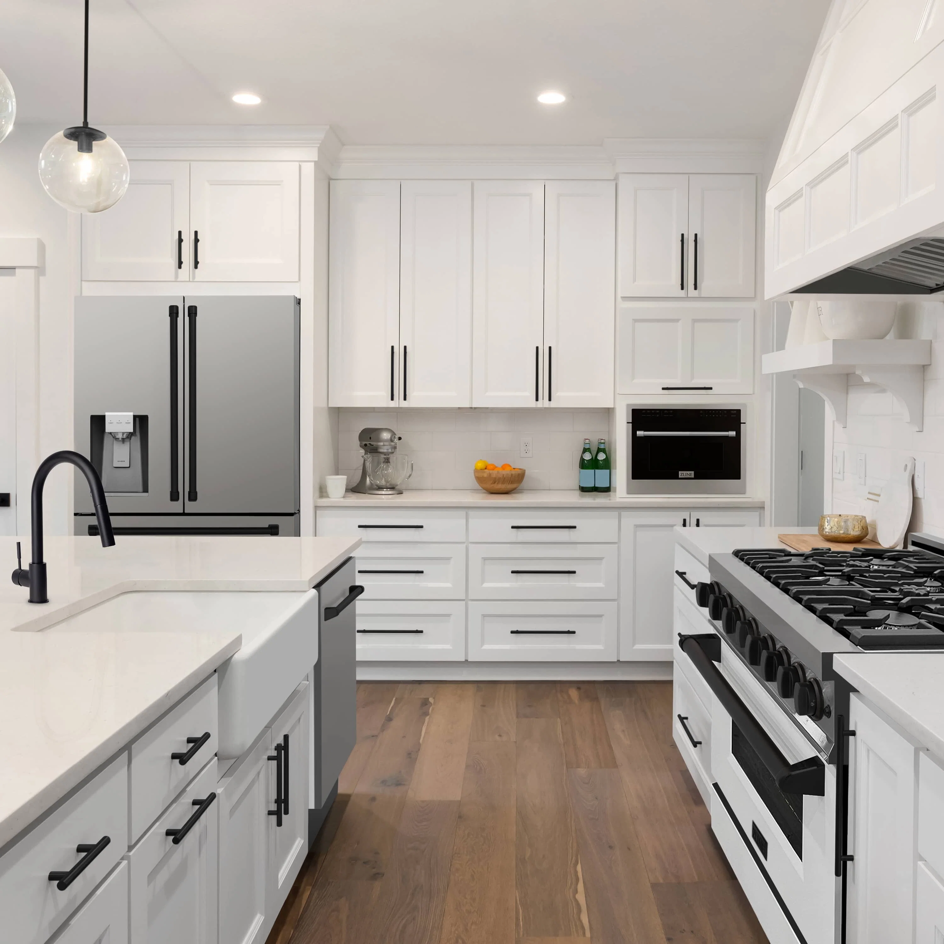 ZLINE 5-Piece Appliance Package - 36-Inch Legacy Autograph Dual Fuel Range, Wall Mount Range Hood, 36-Inch French Door Refrigerator with Water Dispenser, Dishwasher, and 30-Inch Microwave Drawer in Stainless Steel with Matte Black Accents - Image 24
