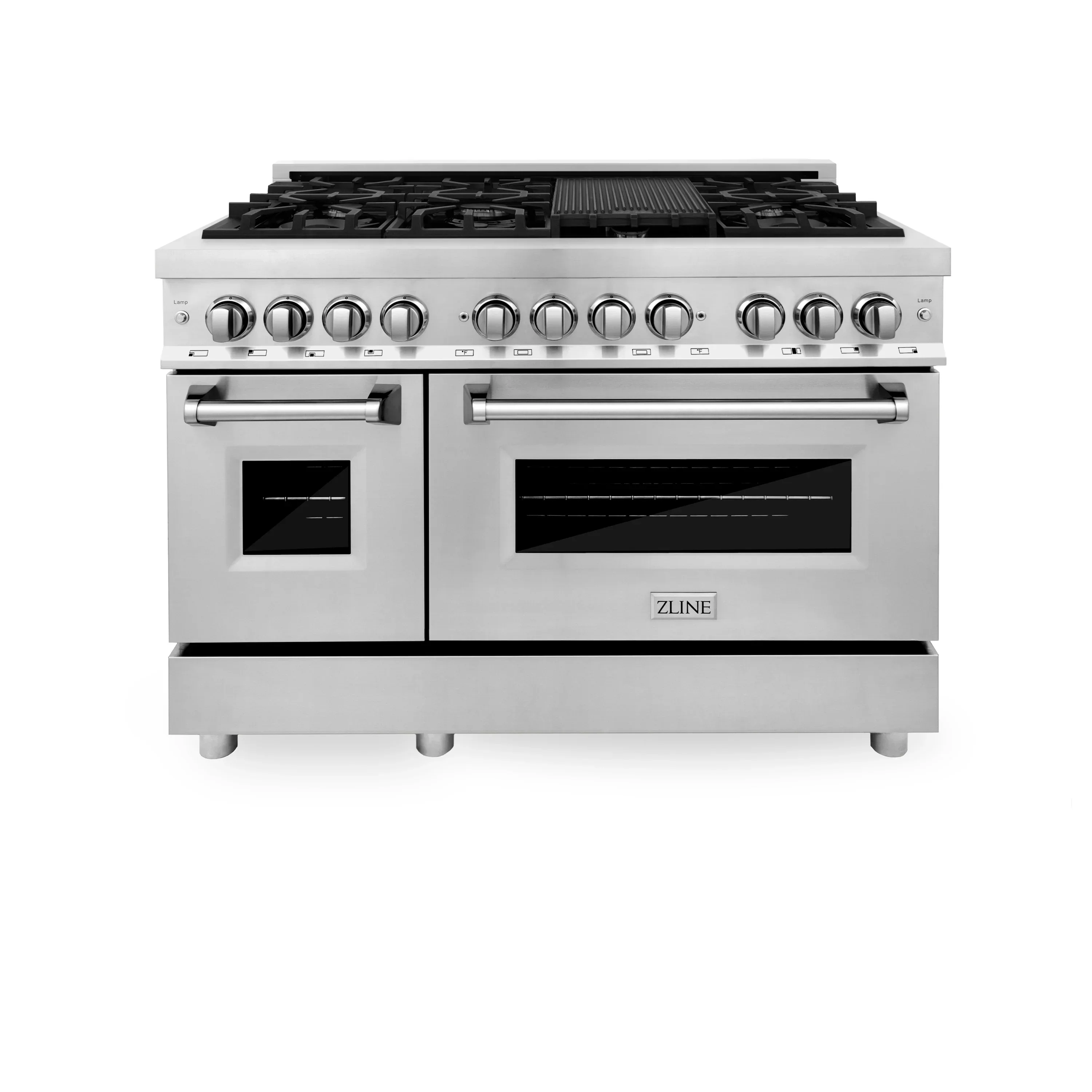 ZLINE 5-Piece Appliance Package - 48-Inch Legacy Dual Fuel Range, Wall Mount Range Hood, 36-Inch French Door Refrigerator, Dishwasher, and 30-Inch Microwave Drawer in Stainless Steel - Image 2