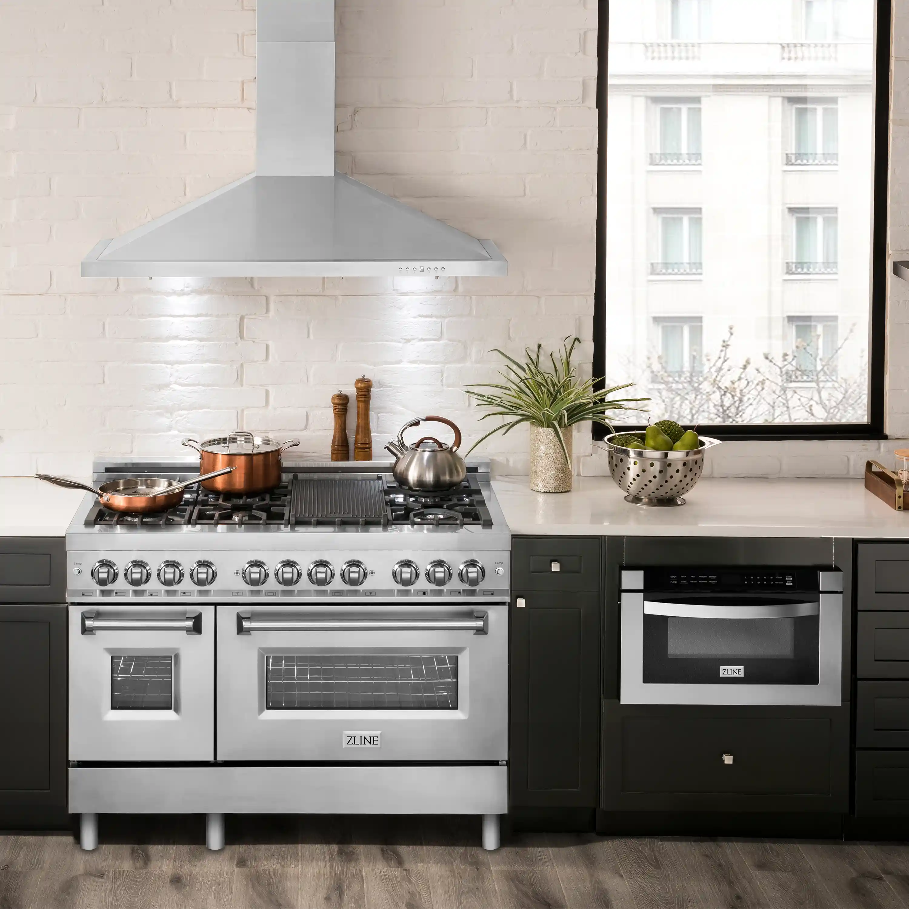 ZLINE 5-Piece Appliance Package - 48-Inch Legacy Dual Fuel Range, Wall Mount Range Hood, 36-Inch French Door Refrigerator, Dishwasher, and 30-Inch Microwave Drawer in Stainless Steel - Image 31
