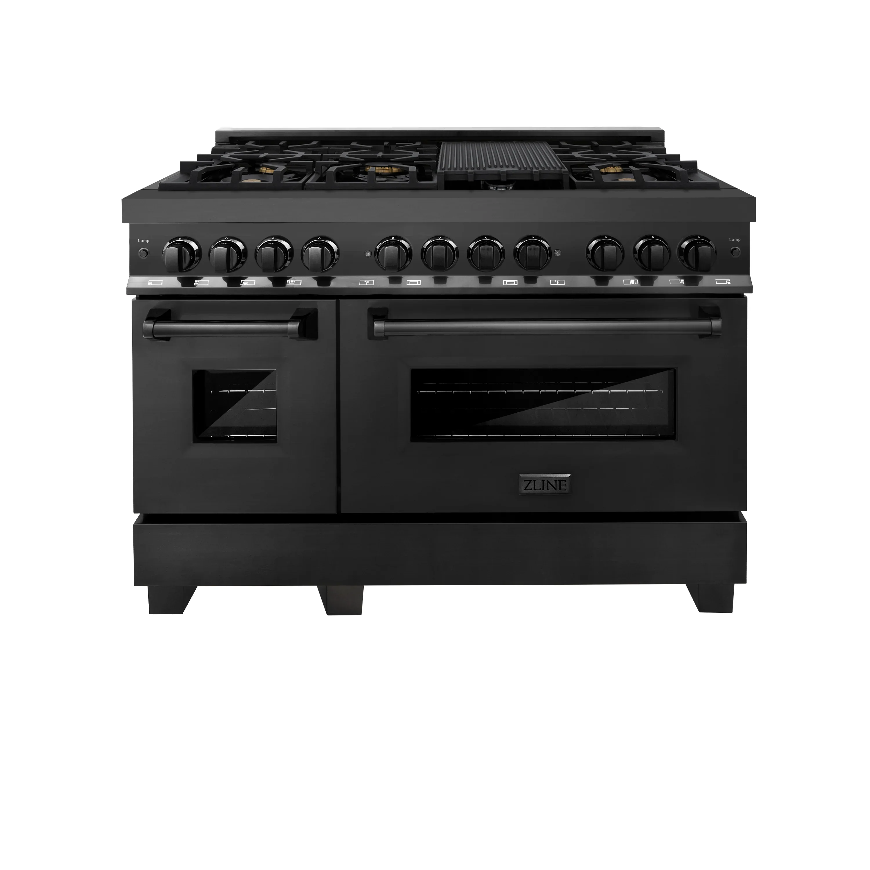 ZLINE 5-Piece Appliance Package - 48-Inch Legacy Dual Fuel Range, Wall Mount Range Hood, 36-Inch French Door Refrigerator, Dishwasher, and 30-Inch Microwave Drawer in Black Stainless Steel - Image 2