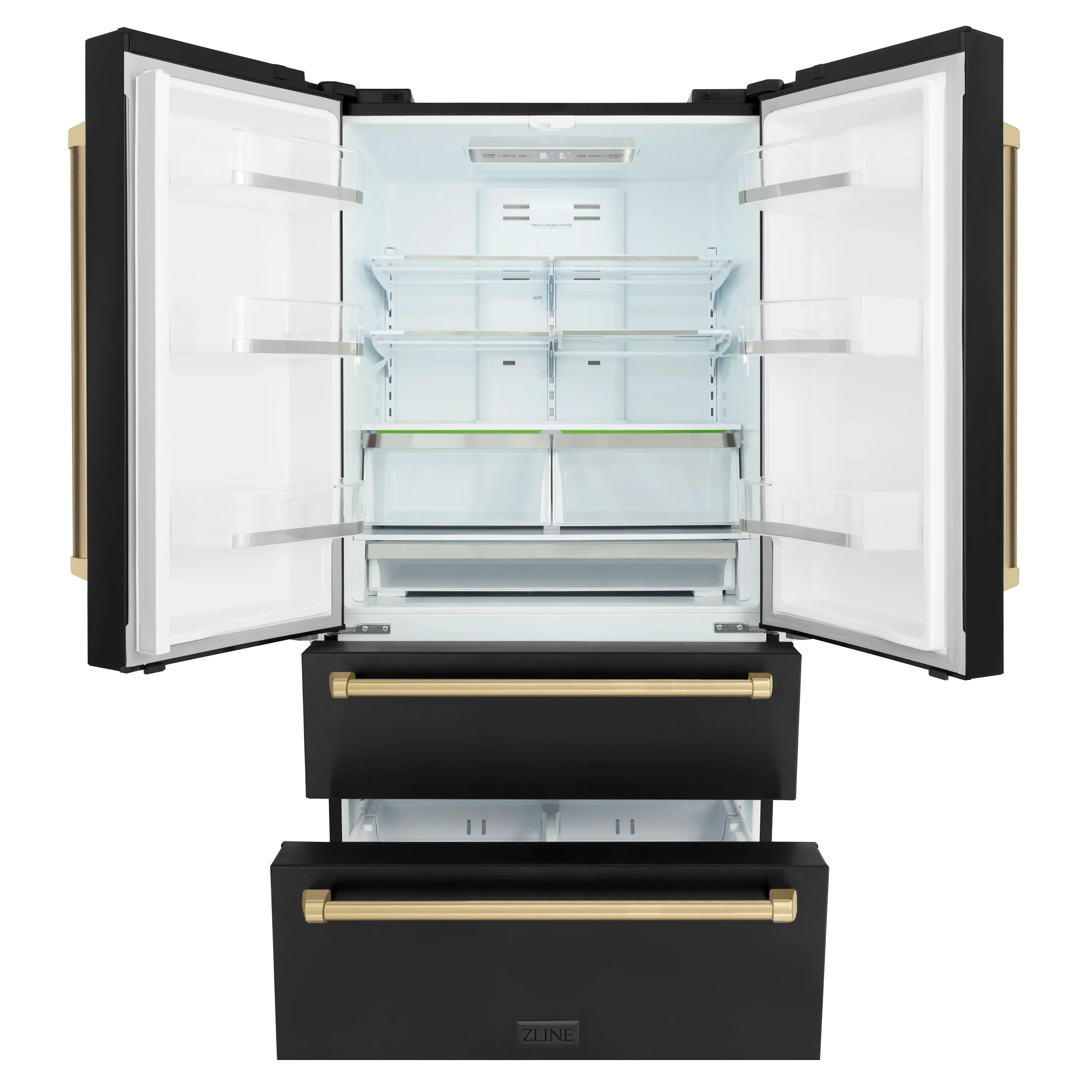 ZLINE 5-Piece Appliance Package - 48-Inch Legacy Dual Fuel Range, Wall Mount Range Hood, 36-Inch French Door Refrigerator, Dishwasher, and 30-Inch Microwave Drawer in Black Stainless Steel with Champagne Bronze Accents - Image 28