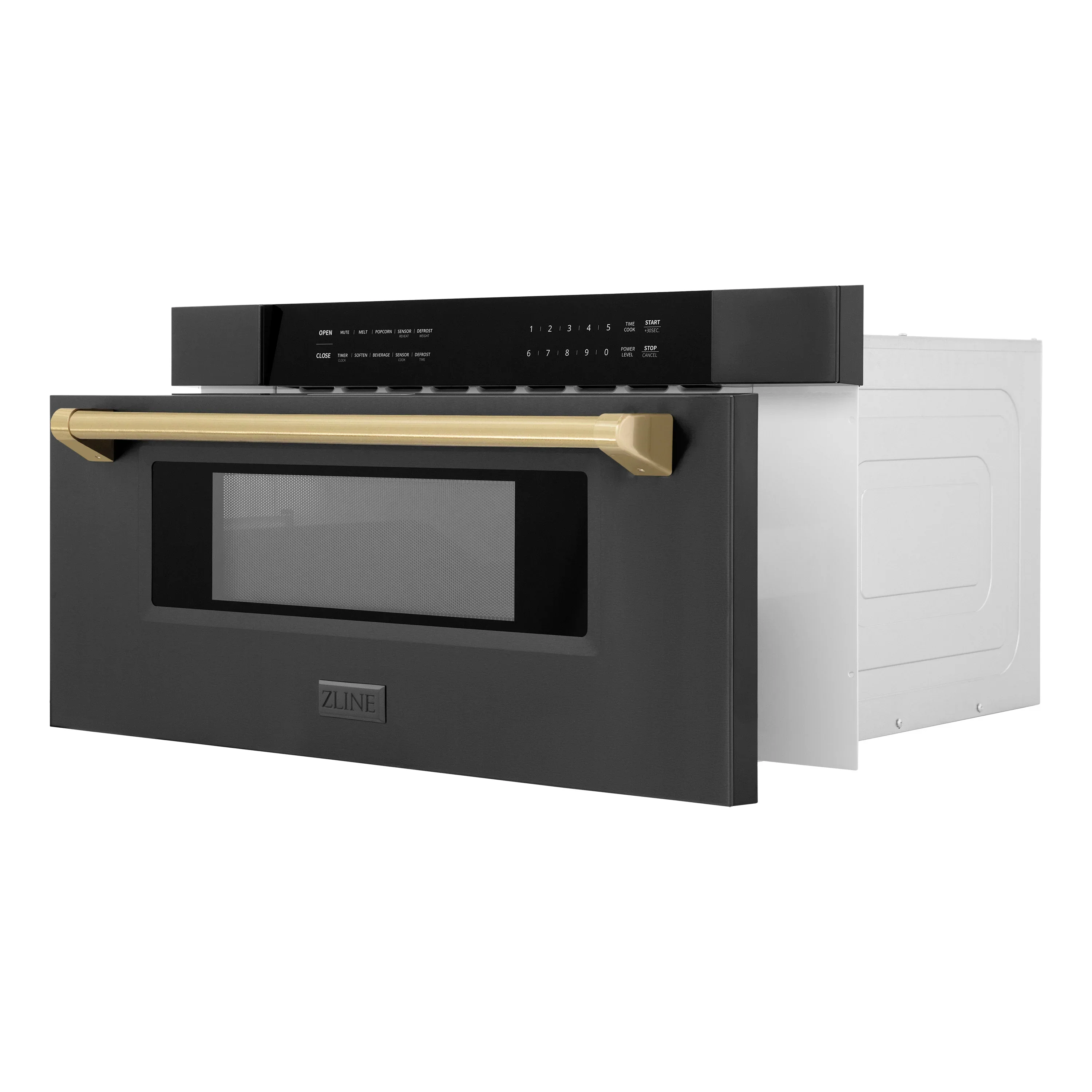 ZLINE 5-Piece Appliance Package - 48-Inch Legacy Dual Fuel Range, Wall Mount Range Hood, 36-Inch French Door Refrigerator, Dishwasher, and 30-Inch Microwave Drawer in Black Stainless Steel with Champagne Bronze Accents - Image 62