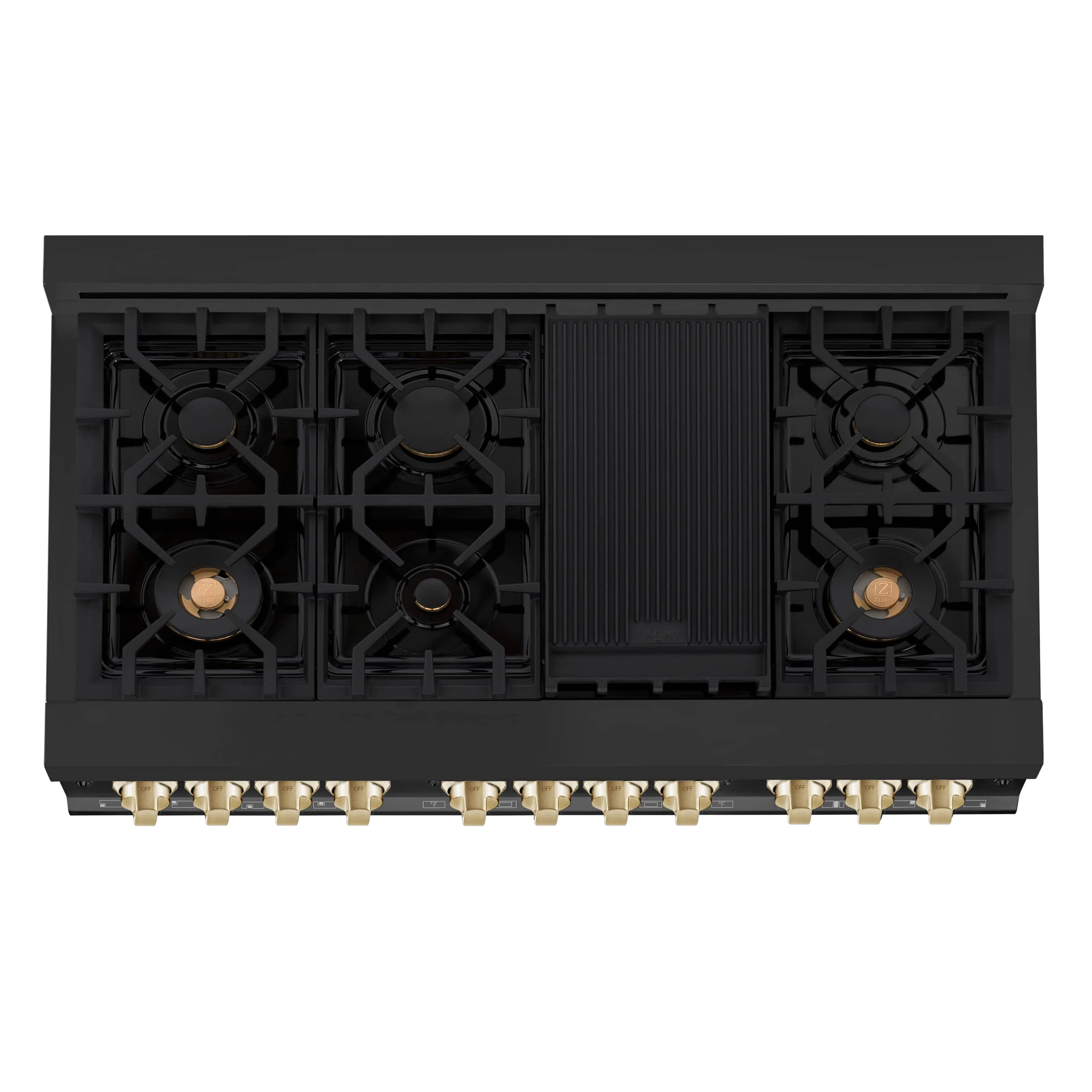 ZLINE 5-Piece Appliance Package - 48-Inch Legacy Dual Fuel Range, Wall Mount Range Hood, 36-Inch French Door Refrigerator, Dishwasher, and 30-Inch Microwave Drawer in Black Stainless Steel with Gold Accents - Image 10