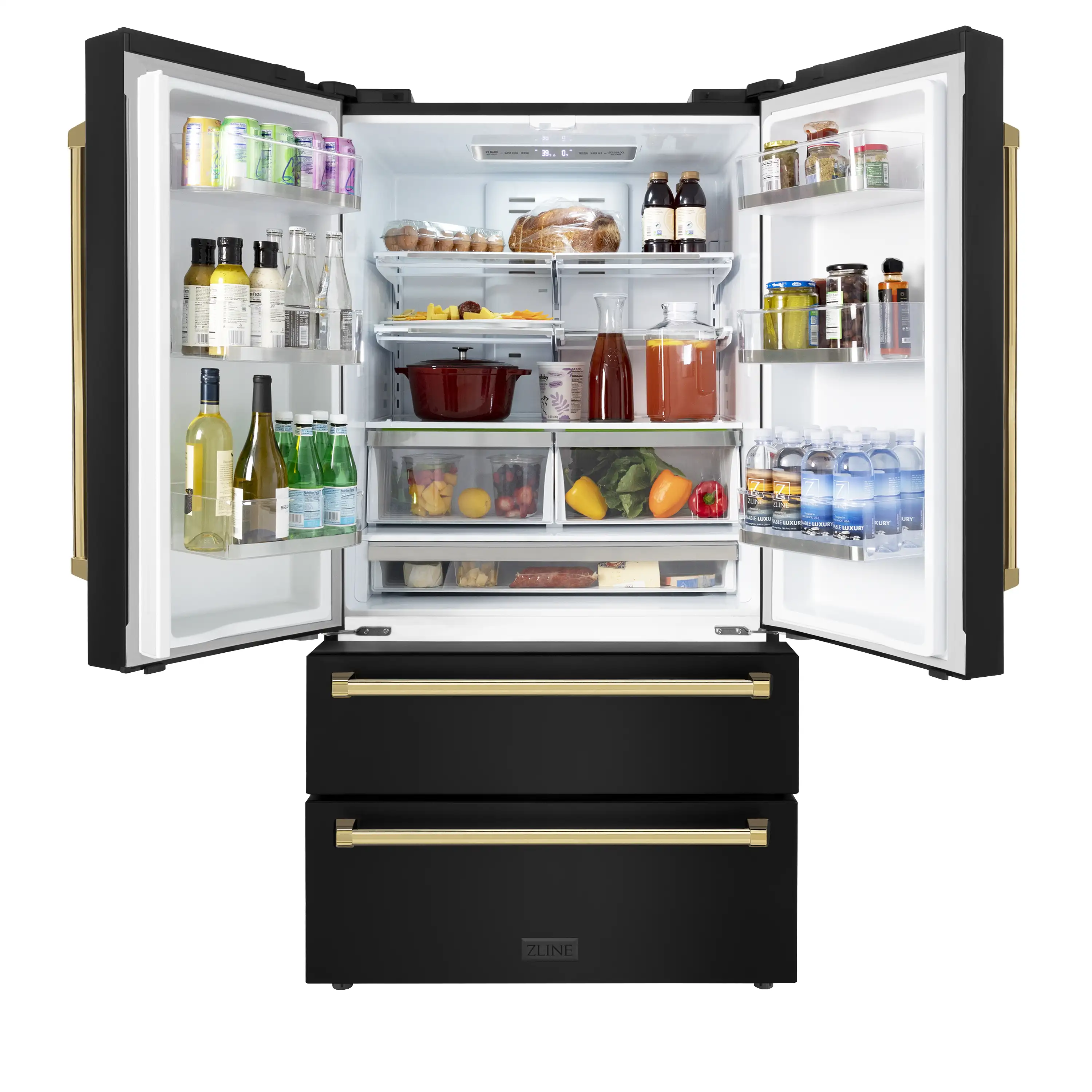 ZLINE 5-Piece Appliance Package - 48-Inch Legacy Dual Fuel Range, Wall Mount Range Hood, 36-Inch French Door Refrigerator, Dishwasher, and 30-Inch Microwave Drawer in Black Stainless Steel with Gold Accents - Image 31
