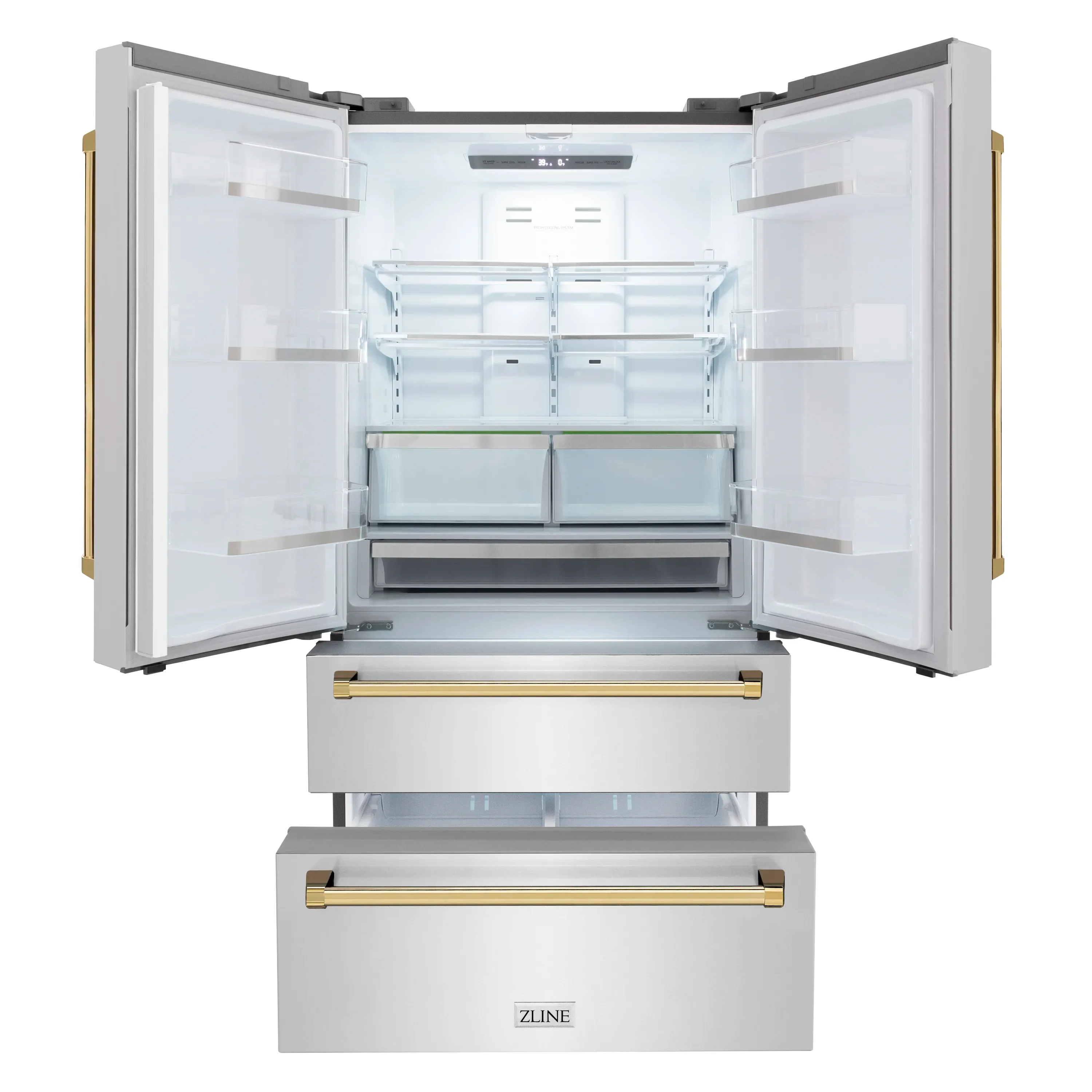 ZLINE 5-Piece Appliance Package - 48-Inch Legacy Autograph Dual Fuel Range, Wall Mount Range Hood, 36-Inch French Door Refrigerator, Dishwasher, and 30-Inch Microwave Drawer in Stainless Steel with Gold Accents - Image 36