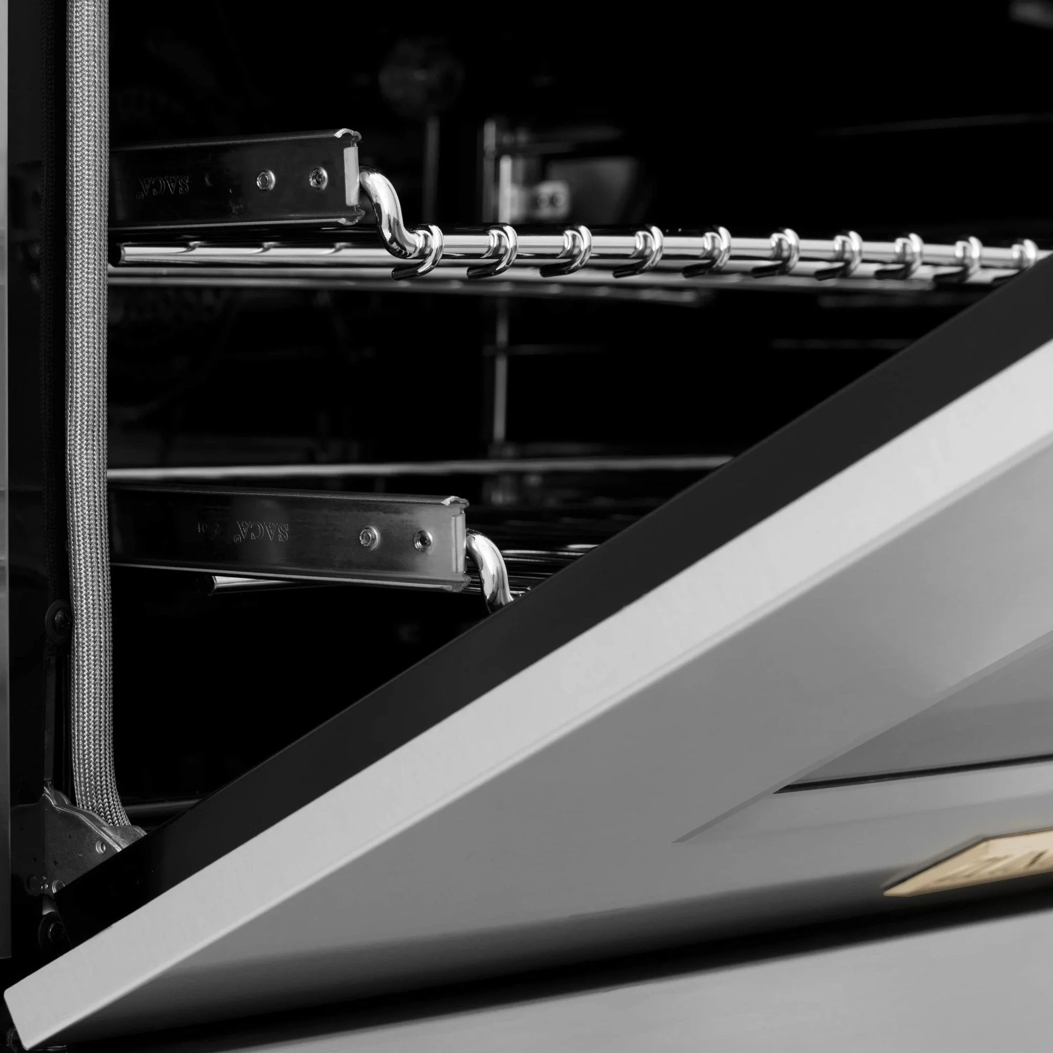 ZLINE 5-Piece Appliance Package - 48-Inch Legacy Autograph Dual Fuel Range, Wall Mount Range Hood, 36-Inch French Door Refrigerator, Dishwasher, and 30-Inch Microwave Drawer in Stainless Steel with Gold Accents - Image 19