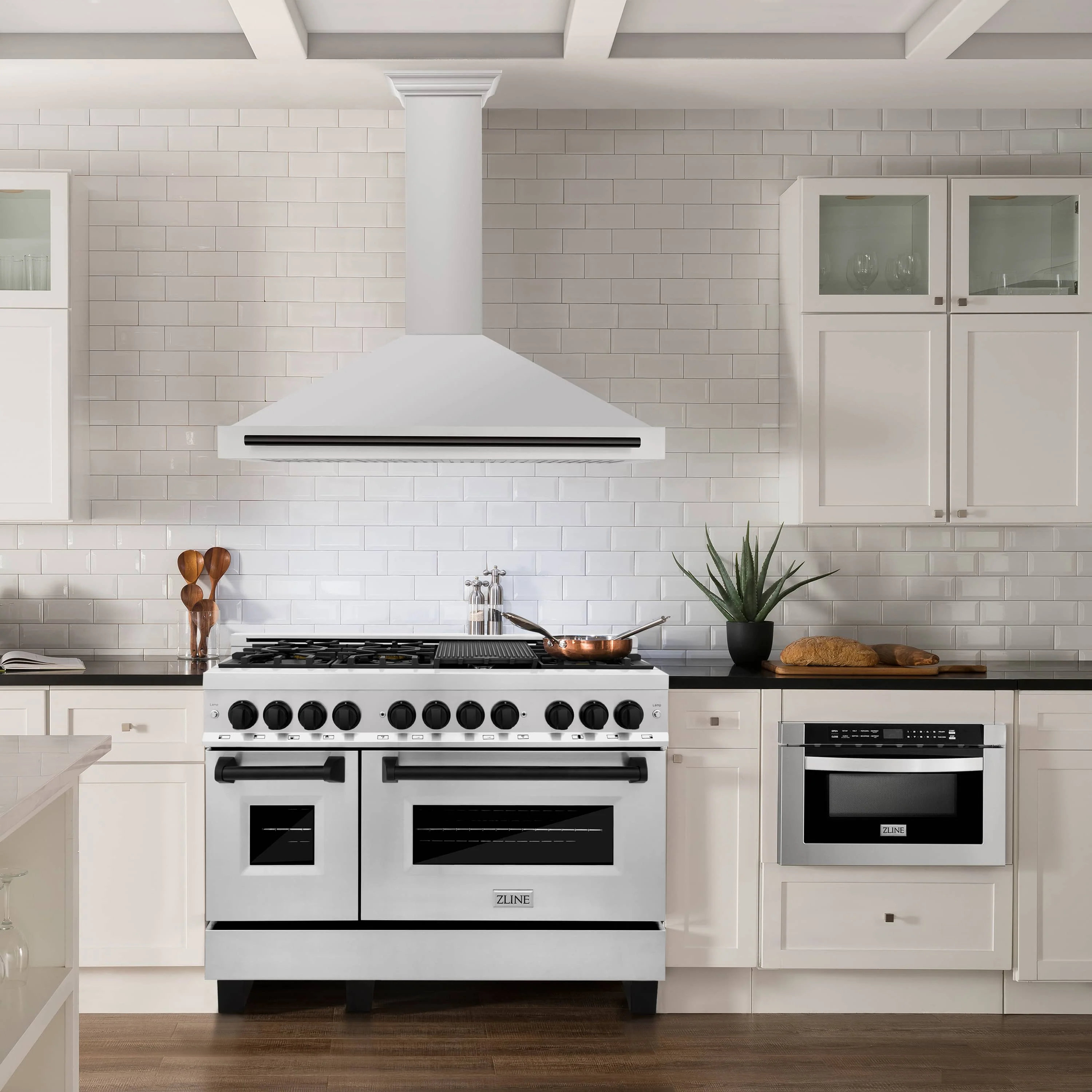 ZLINE 5-Piece Appliance Package - 48-Inch Legacy Autograph Dual Fuel Range, Wall Mount Range Hood, 36-Inch French Door Refrigerator, Dishwasher, and 30-Inch Microwave Drawer in Stainless Steel with Matte Black Accents - Image 25