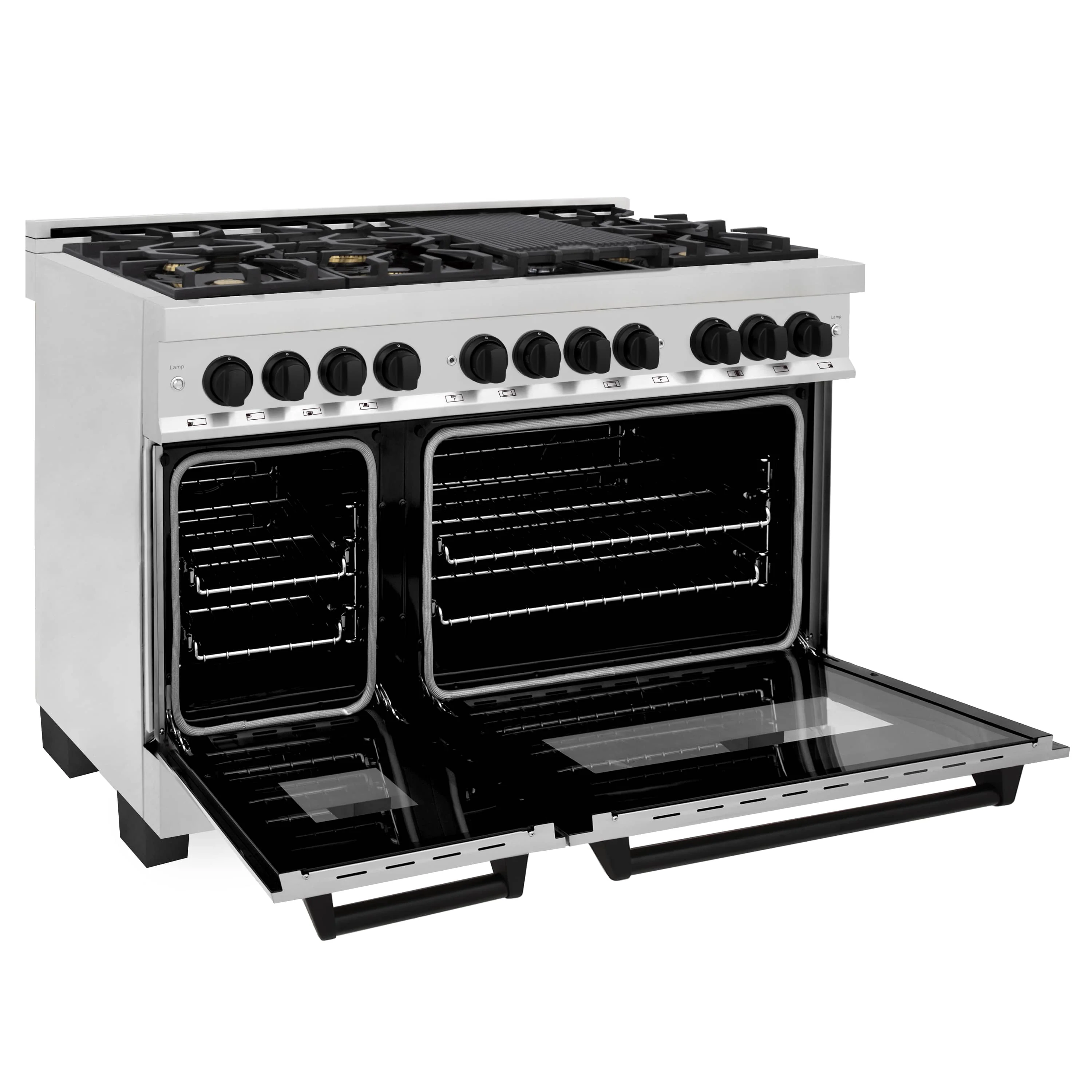 ZLINE 5-Piece Appliance Package - 48-Inch Legacy Autograph Dual Fuel Range, Wall Mount Range Hood, 36-Inch French Door Refrigerator, Dishwasher, and 30-Inch Microwave Drawer in Stainless Steel with Matte Black Accents - Image 9