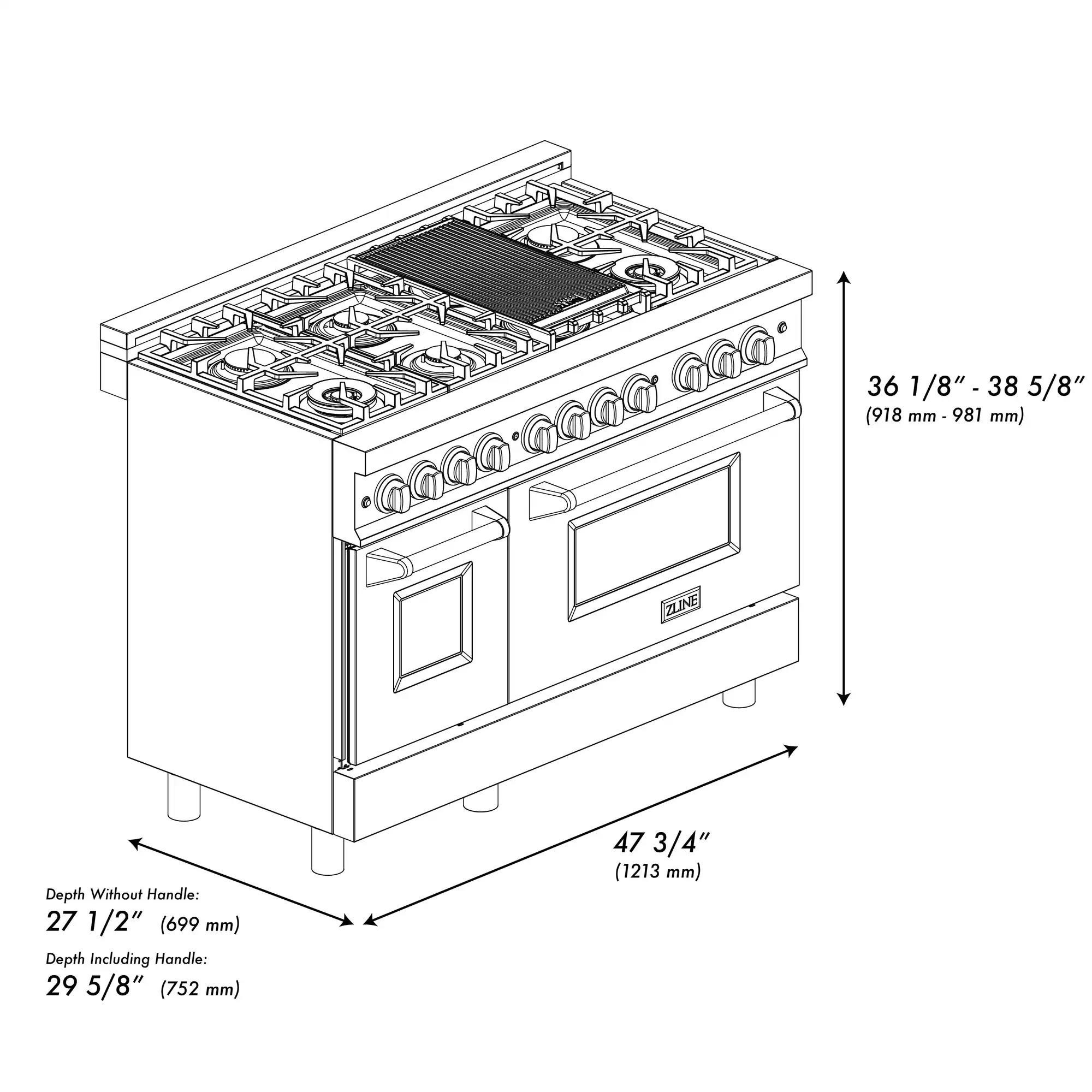 ZLINE 5-Piece Appliance Package - 48-Inch Legacy Dual Fuel Range, Wall Mount Range Hood, 36-Inch French Door Refrigerator with Water Dispenser, Dishwasher, and 30-Inch Microwave Drawer in Stainless Steel - Image 26