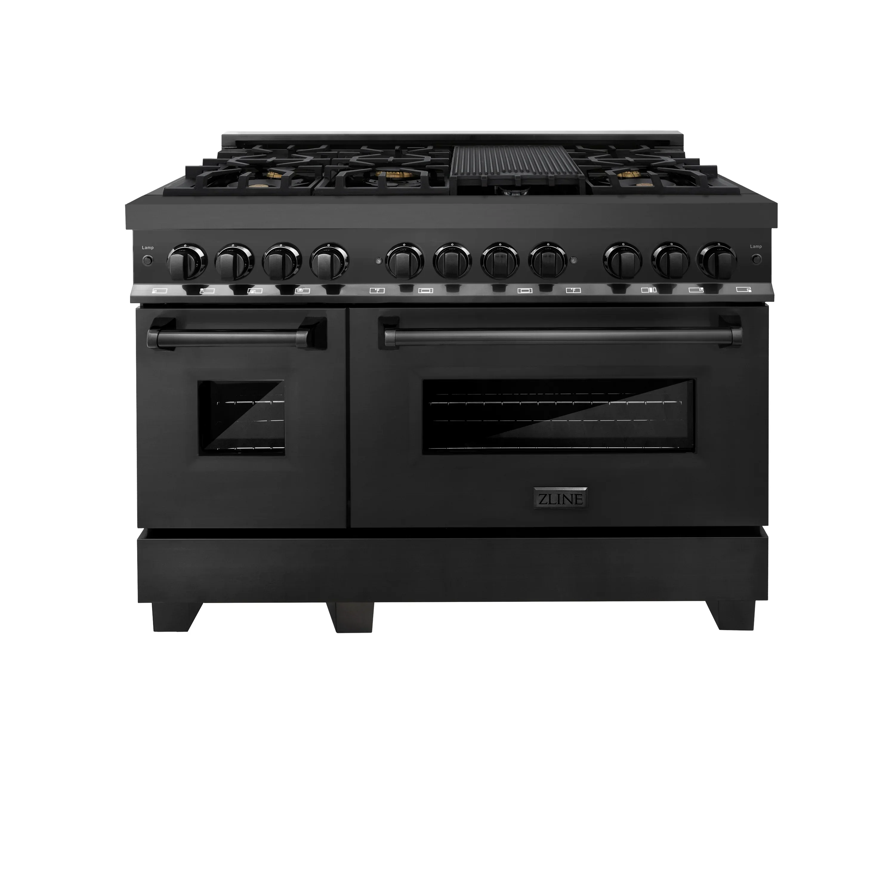 ZLINE 5-Piece Appliance Package - 48-Inch Legacy Dual Fuel Range, Wall Mount Range Hood, 36-Inch French Door Refrigerator with Water Dispenser, Dishwasher, and 30-Inch Microwave Drawer in Black Stainless Steel - Image 2