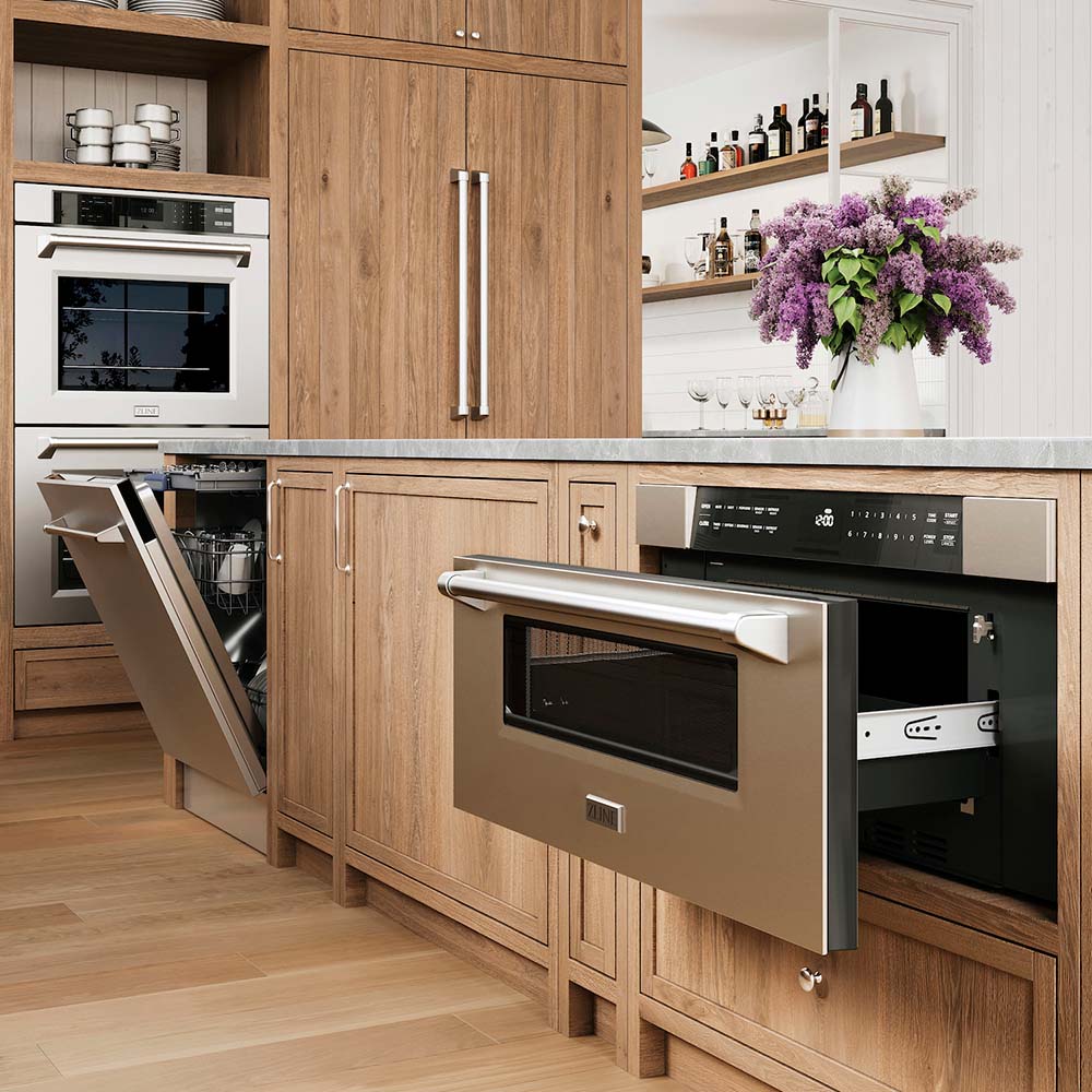 ZLINE 5-Piece Appliance Package - 48-Inch Paramount Dual Fuel Range, Wall Mount Range Hood, 36-Inch French Door Refrigerator with Water Dispenser, Dishwasher, and 30-Inch Microwave Drawer in Stainless Steel - Image 42