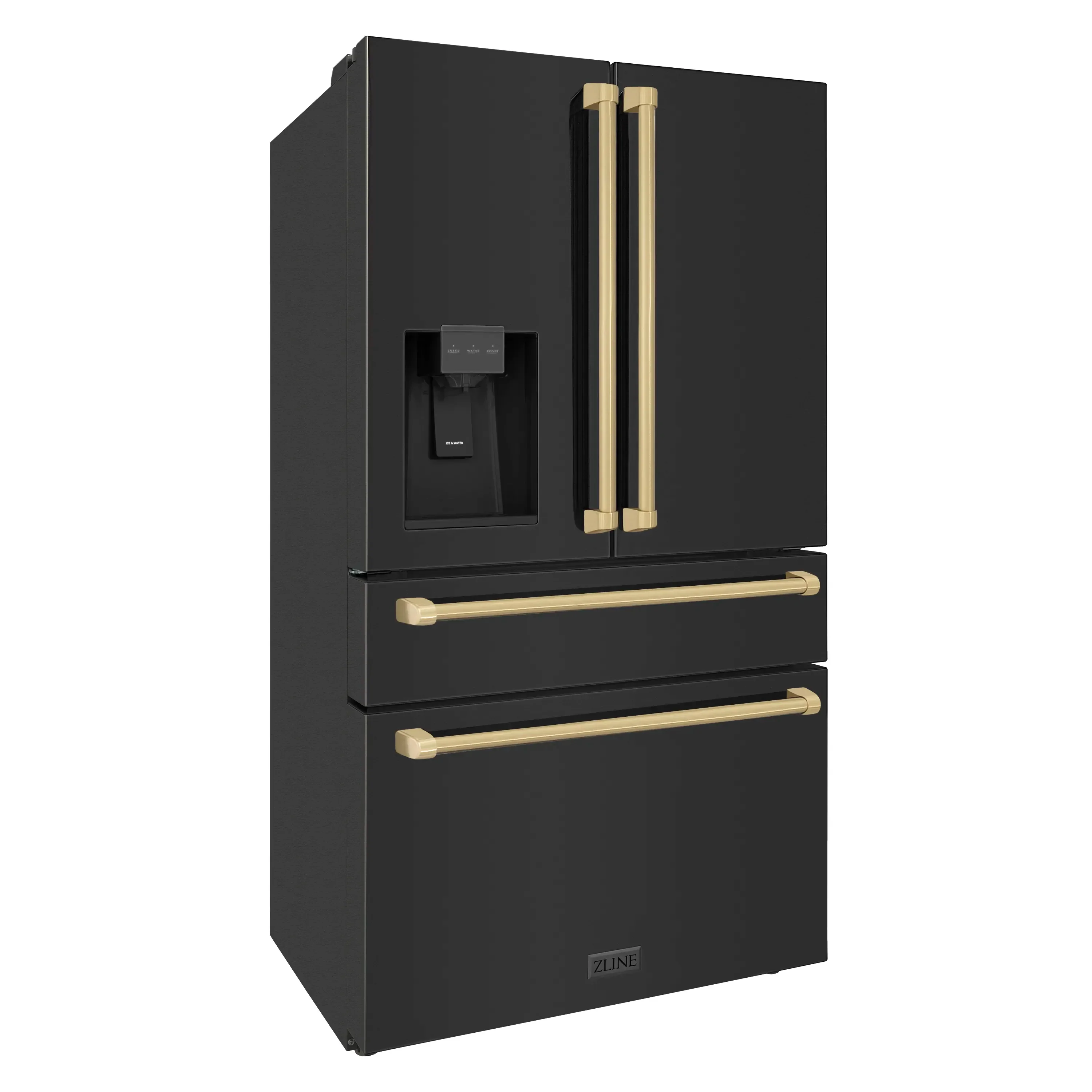 ZLINE 5-Piece Appliance Package - 48-Inch Legacy Dual Fuel Range, Wall Mount Range Hood, 36-Inch French Door Refrigerator with Water Dispenser, Dishwasher, and 30-Inch Microwave Drawer in Black Stainless Steel with Champagne Bronze Accents - Image 26