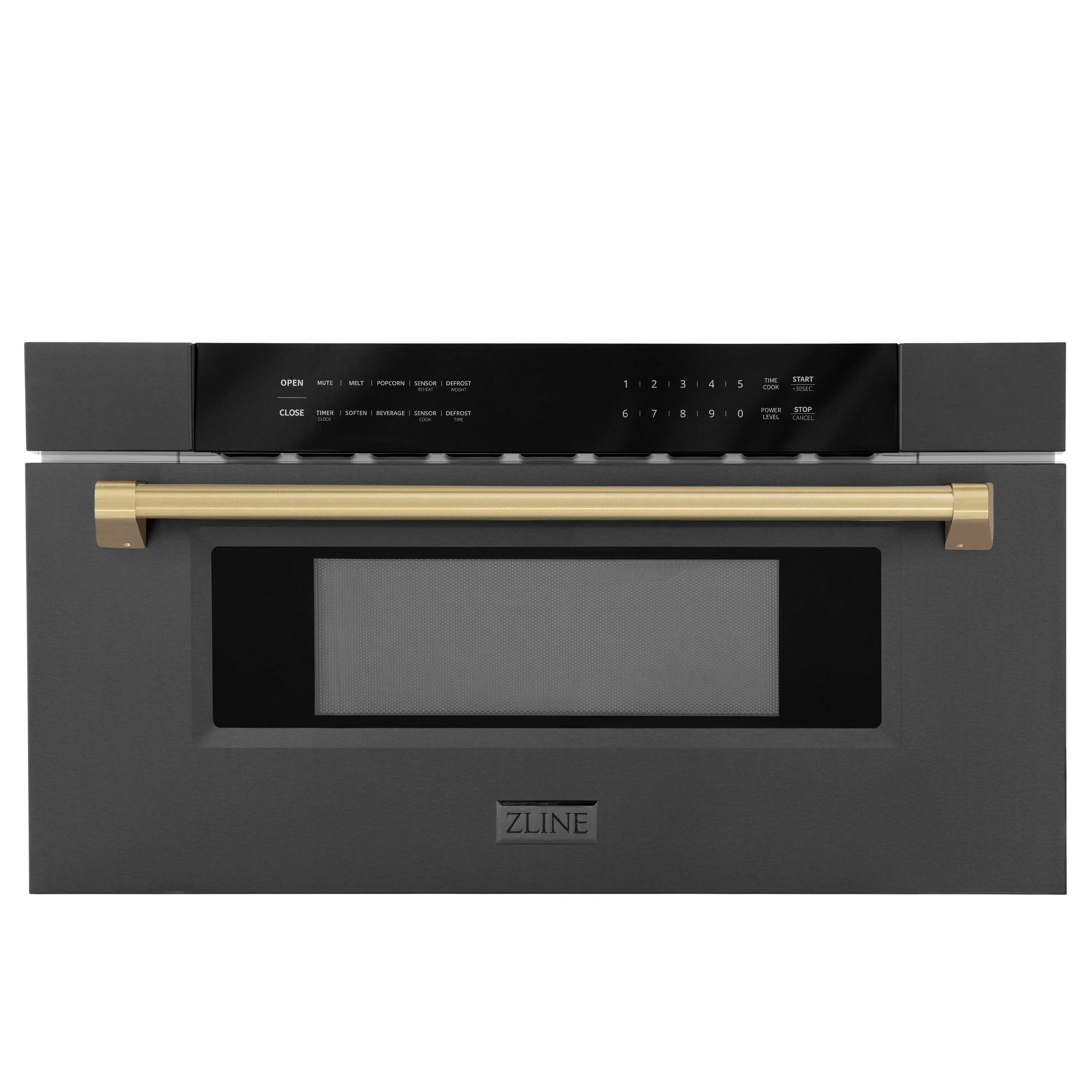 ZLINE 5-Piece Appliance Package - 48-Inch Legacy Dual Fuel Range, Wall Mount Range Hood, 36-Inch French Door Refrigerator with Water Dispenser, Dishwasher, and 30-Inch Microwave Drawer in Black Stainless Steel with Champagne Bronze Accents - Image 57