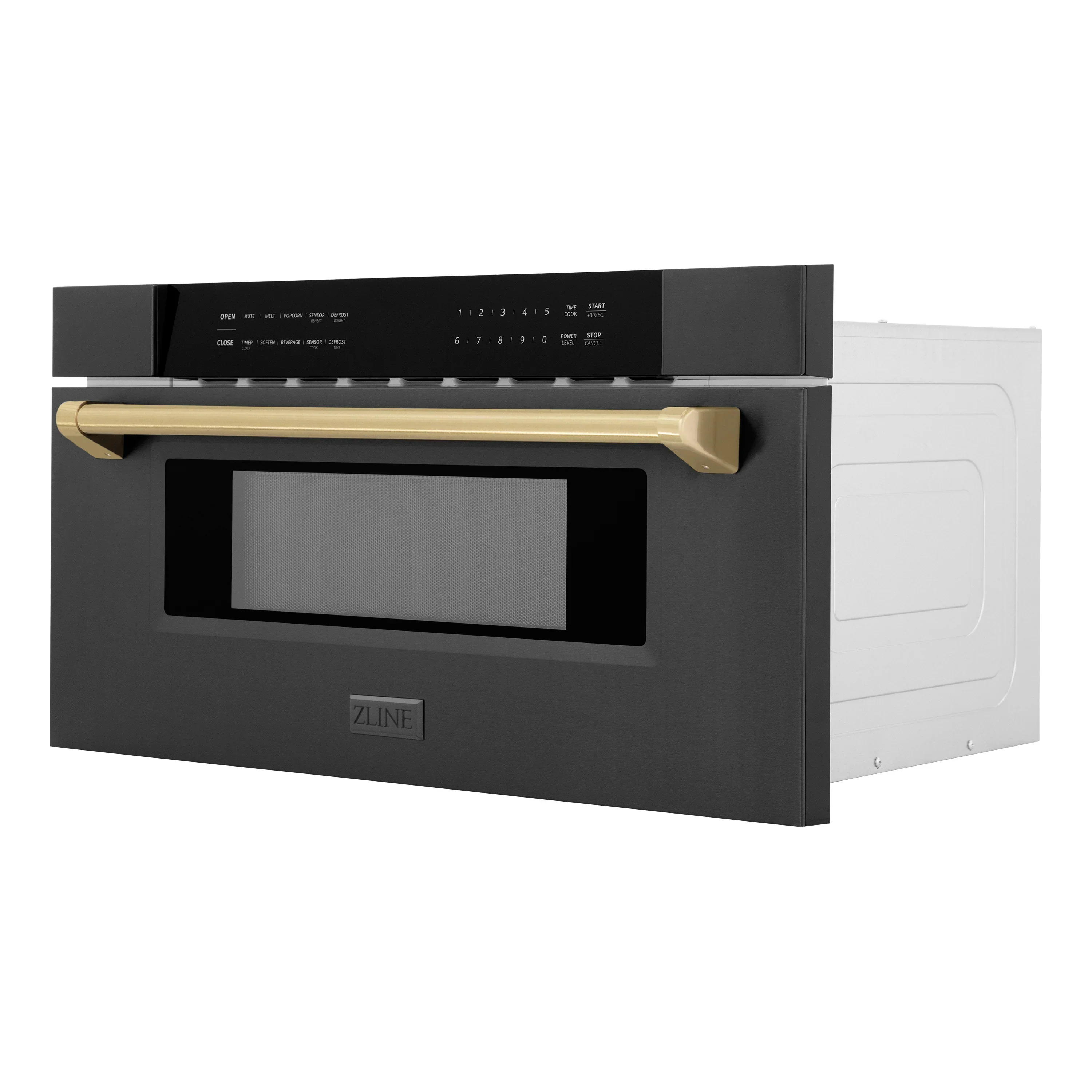 ZLINE 5-Piece Appliance Package - 48-Inch Legacy Dual Fuel Range, Wall Mount Range Hood, 36-Inch French Door Refrigerator with Water Dispenser, Dishwasher, and 30-Inch Microwave Drawer in Black Stainless Steel with Champagne Bronze Accents - Image 60