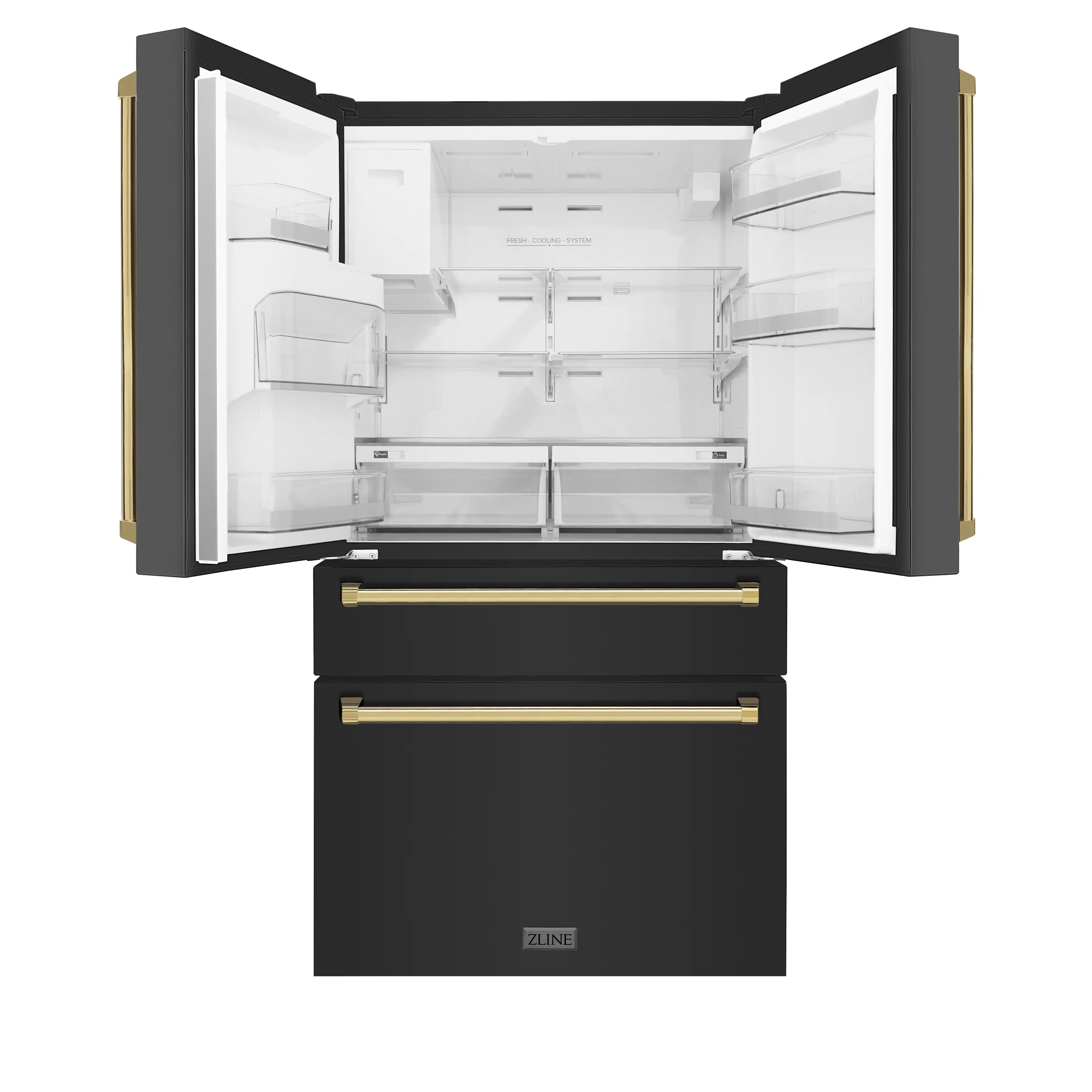 ZLINE 5-Piece Appliance Package - 48-Inch Legacy Dual Fuel Range, Wall Mount Range Hood, 36-Inch French Door Refrigerator with Water Dispenser, Dishwasher, and 30-Inch Microwave Drawer in Black Stainless Steel with Gold Accents - Image 28