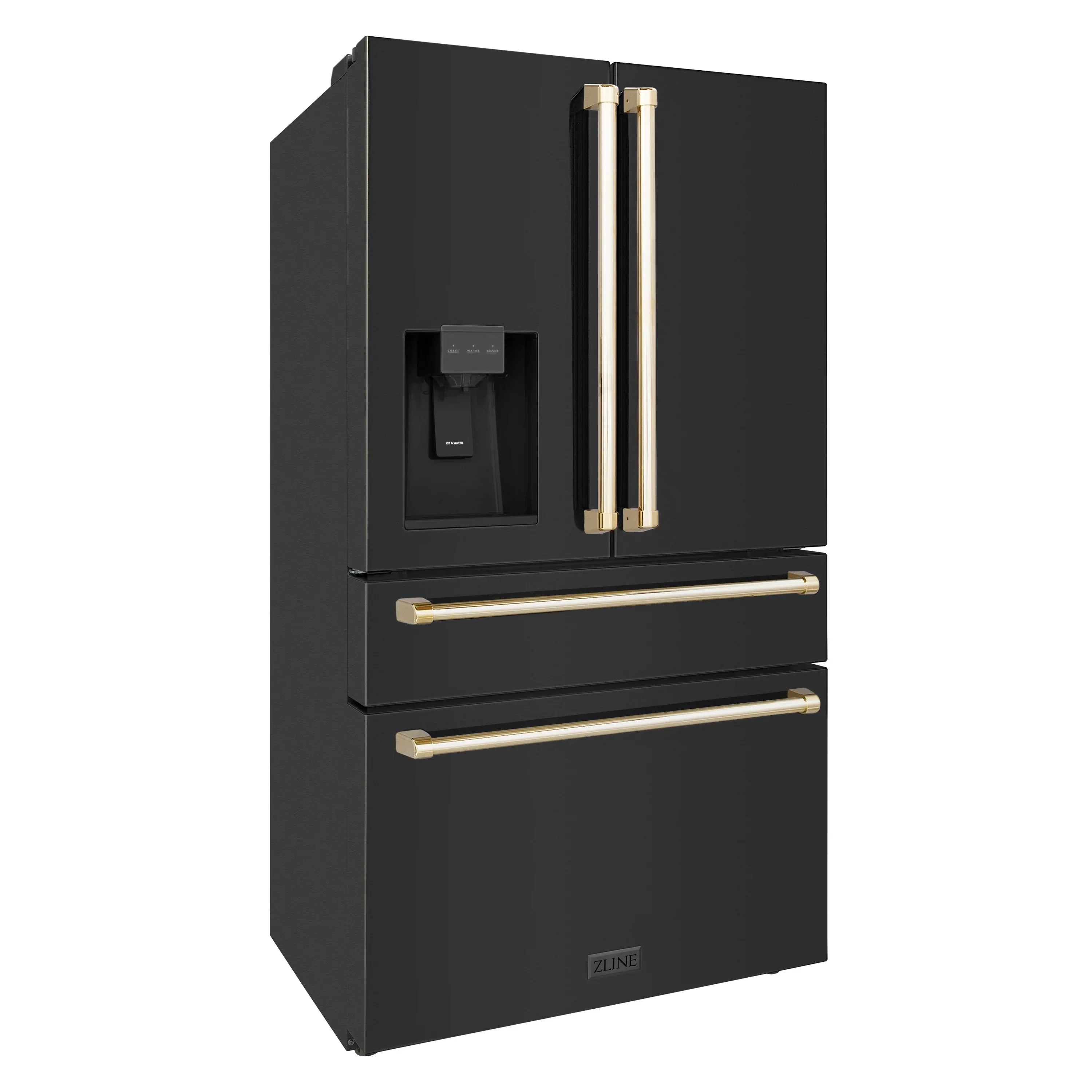 ZLINE 5-Piece Appliance Package - 48-Inch Legacy Dual Fuel Range, Wall Mount Range Hood, 36-Inch French Door Refrigerator with Water Dispenser, Dishwasher, and 30-Inch Microwave Drawer in Black Stainless Steel with Gold Accents - Image 29