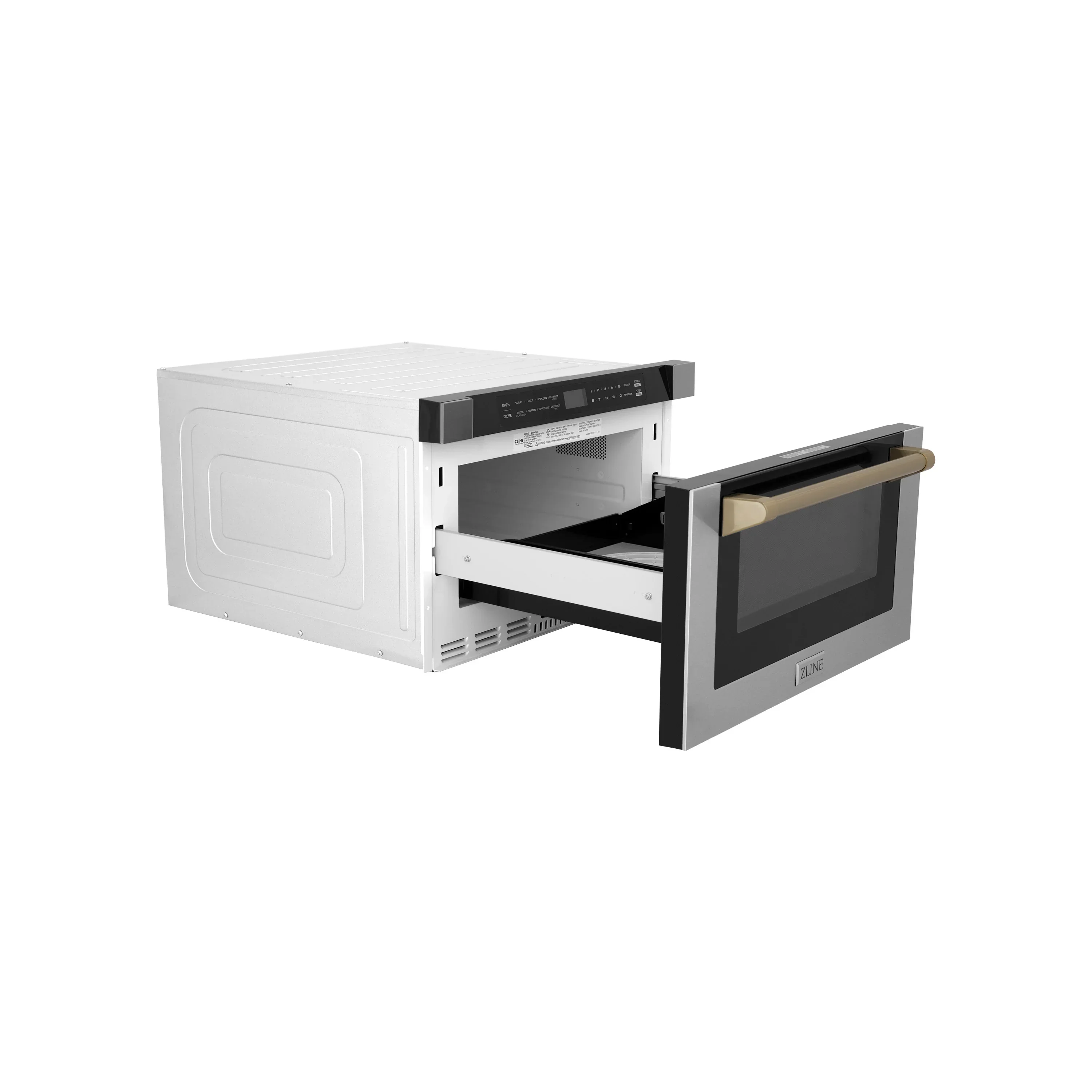 ZLINE 5-Piece Appliance Package - 48-Inch Legacy Autograph Dual Fuel Range, Wall Mount Range Hood, 36-Inch French Door Refrigerator with Water Dispenser, Dishwasher, and 30-Inch Microwave Drawer in Stainless Steel with Champagne Bronze Accents - Image 56
