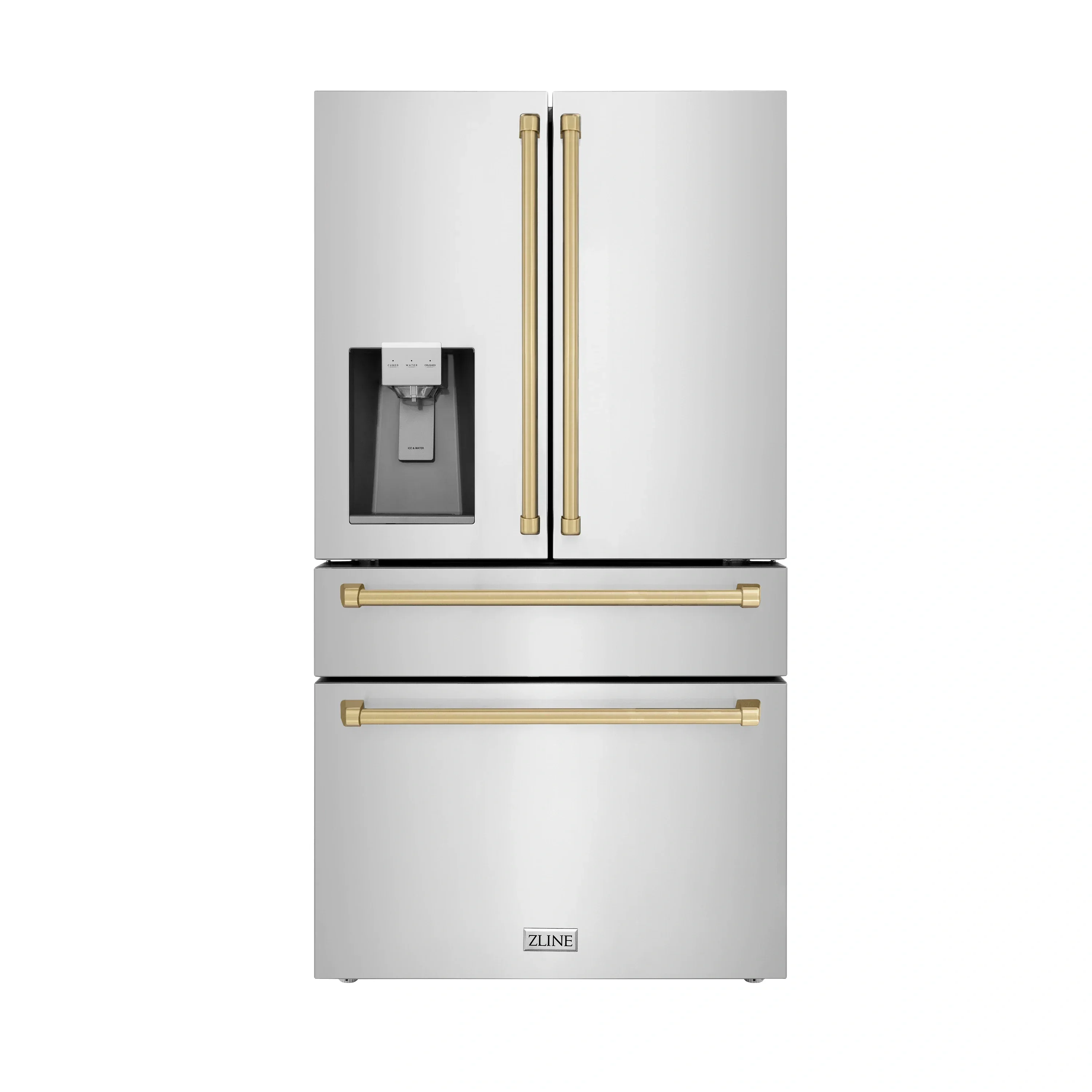 ZLINE 5-Piece Appliance Package - 48-Inch Legacy Autograph Dual Fuel Range, Wall Mount Range Hood, 36-Inch French Door Refrigerator with Water Dispenser, Dishwasher, and 30-Inch Microwave Drawer in Stainless Steel with Champagne Bronze Accents - Image 18