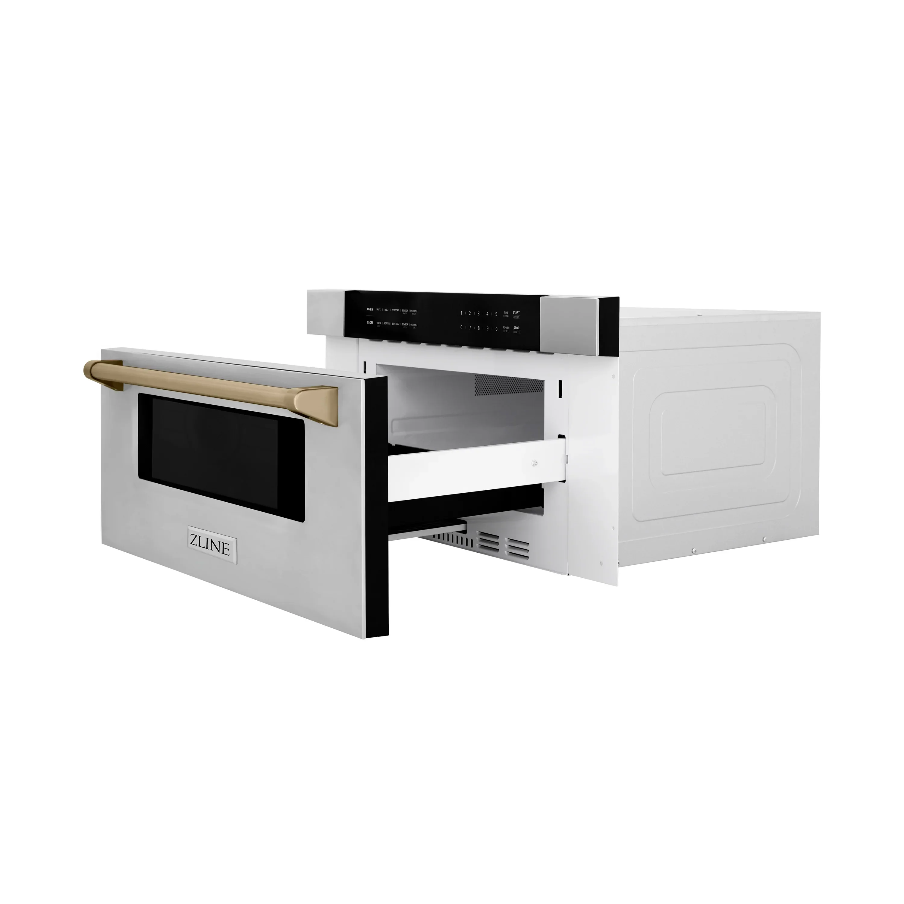 ZLINE 5-Piece Appliance Package - 48-Inch Legacy Autograph Dual Fuel Range, Wall Mount Range Hood, 36-Inch French Door Refrigerator with Water Dispenser, Dishwasher, and 30-Inch Microwave Drawer in Stainless Steel with Champagne Bronze Accents - Image 55