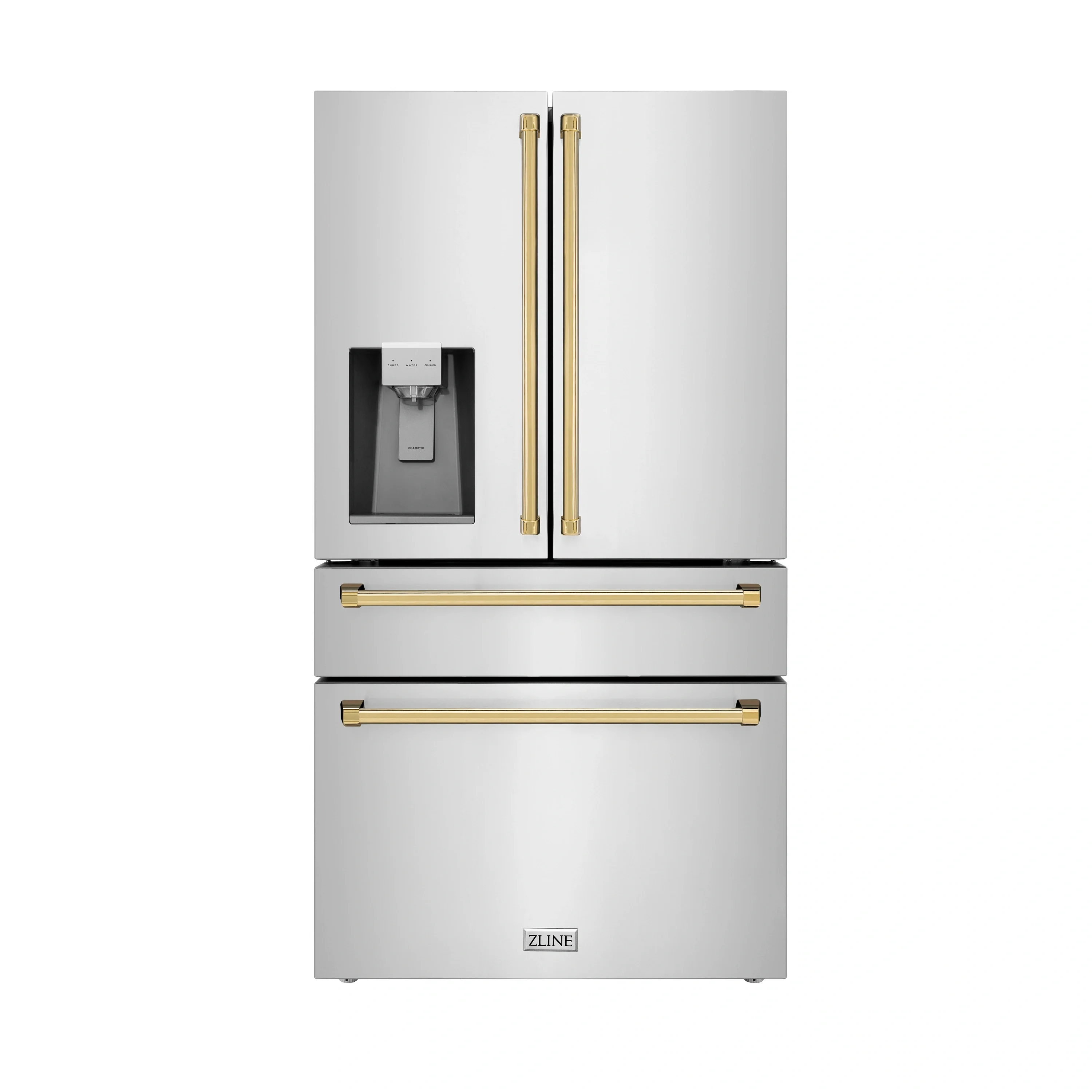 ZLINE 5-Piece Appliance Package - 48-Inch Legacy Autograph Dual Fuel Range, Wall Mount Range Hood, 36-Inch French Door Refrigerator with Water Dispenser, Dishwasher, and 30-Inch Microwave Drawer in Stainless Steel with Gold Accents - Image 30
