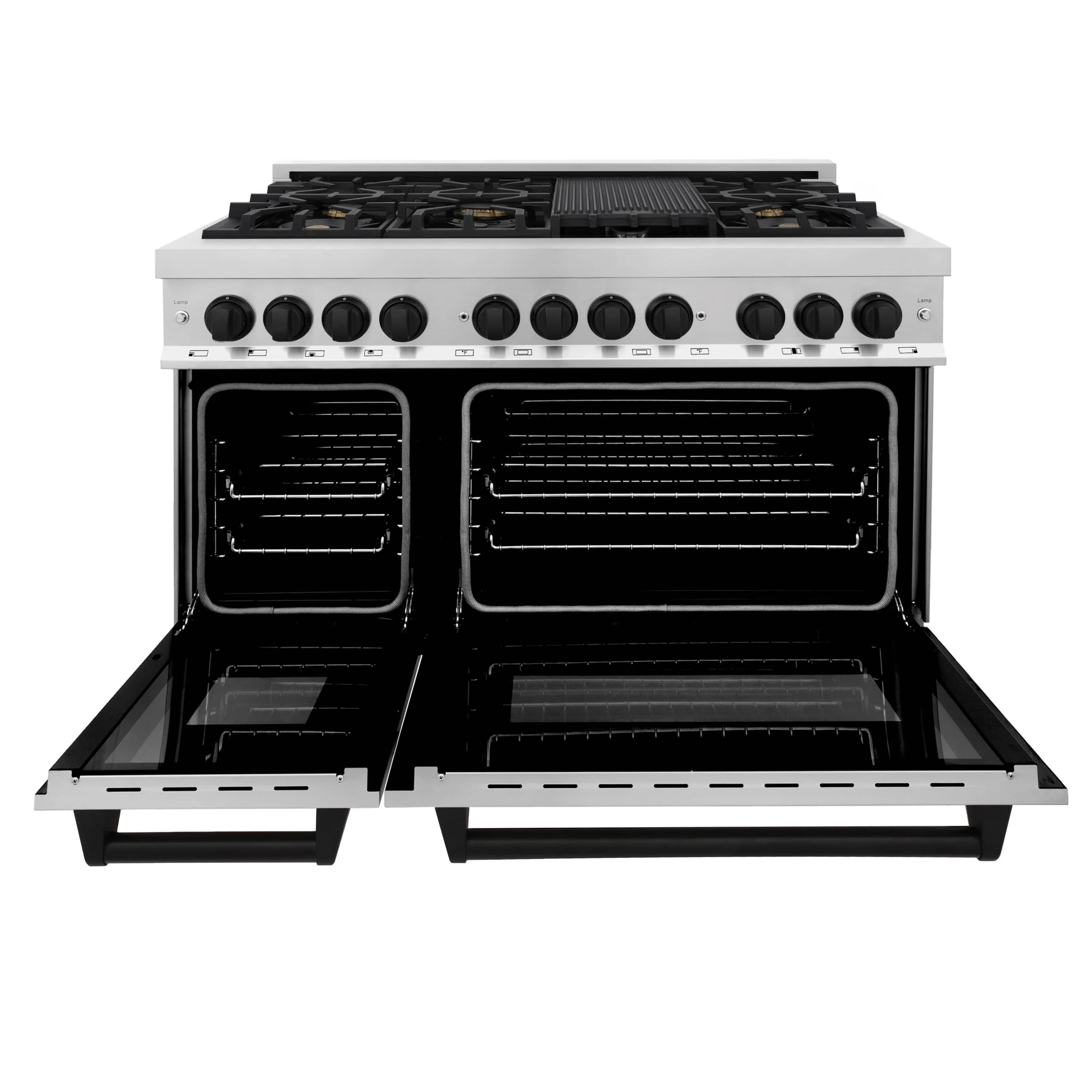ZLINE 5-Piece Appliance Package - 48-Inch Legacy Autograph Dual Fuel Range, Wall Mount Range Hood, 36-Inch French Door Refrigerator with Water Dispenser, Dishwasher, and 30-Inch Microwave Drawer in Stainless Steel with Matte Black Accents - Image 11