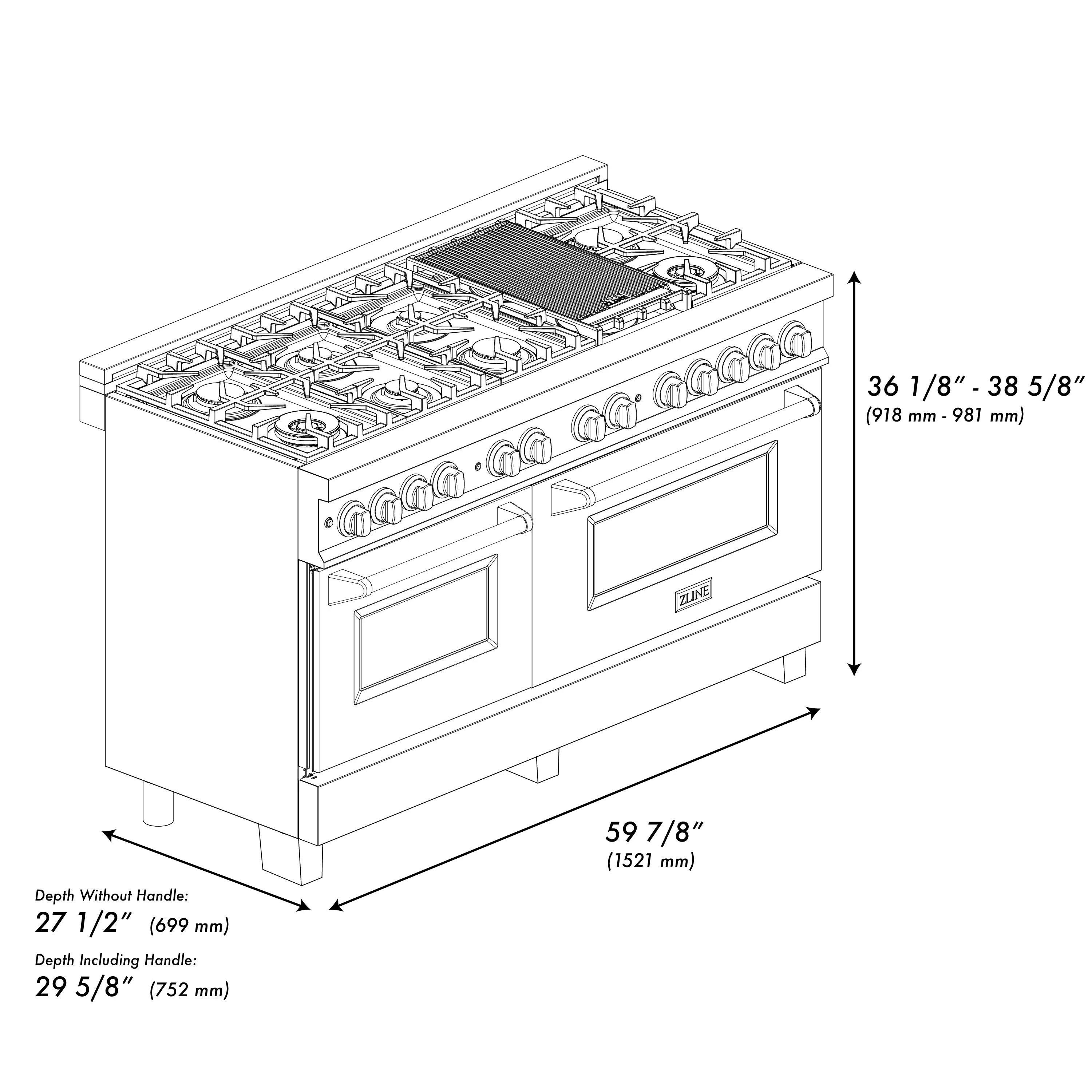 ZLINE 5-Piece Appliance Package - 48-Inch Legacy Autograph Dual Fuel Range, Wall Mount Range Hood, 36-Inch French Door Refrigerator with Water Dispenser, Dishwasher, and 30-Inch Microwave Drawer in Stainless Steel with Matte Black Accents - Image 23
