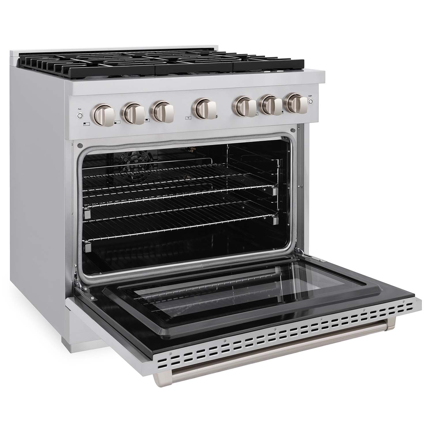 ZLINE 5-Piece Appliance Package - 36-Inch Paramount Gas Range, Wall Mount Range Hood, 36-Inch French Door Refrigerator with Water Dispenser, Dishwasher, and 30-Inch Microwave Drawer in Stainless Steel - Image 6