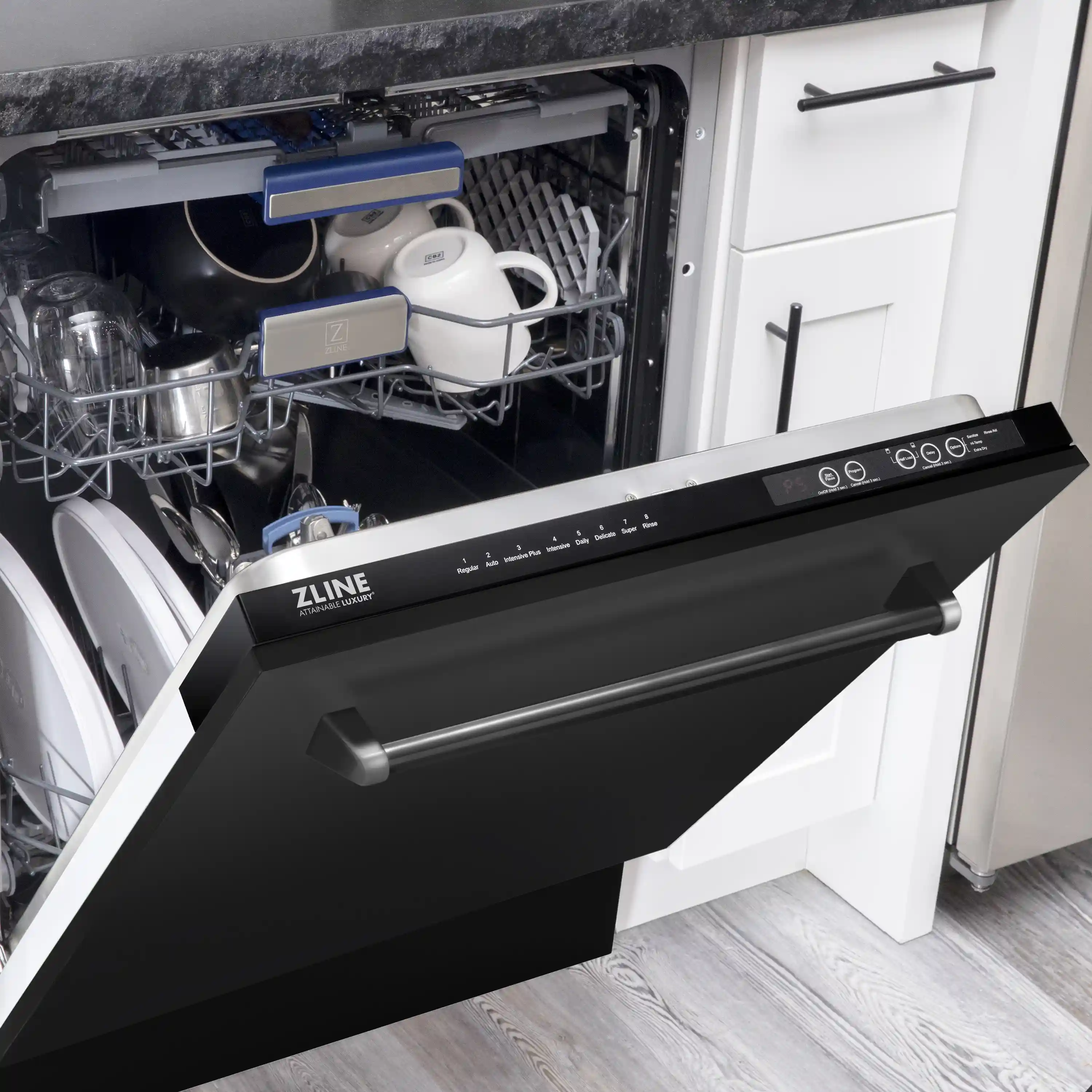ZLINE 5-Piece Appliance Package - 30-Inch Dual Fuel Range, Refrigerator, Convertible Wall Mount Hood, Microwave Oven, and 3-Rack Dishwasher in Black Stainless Steel - Image 37
