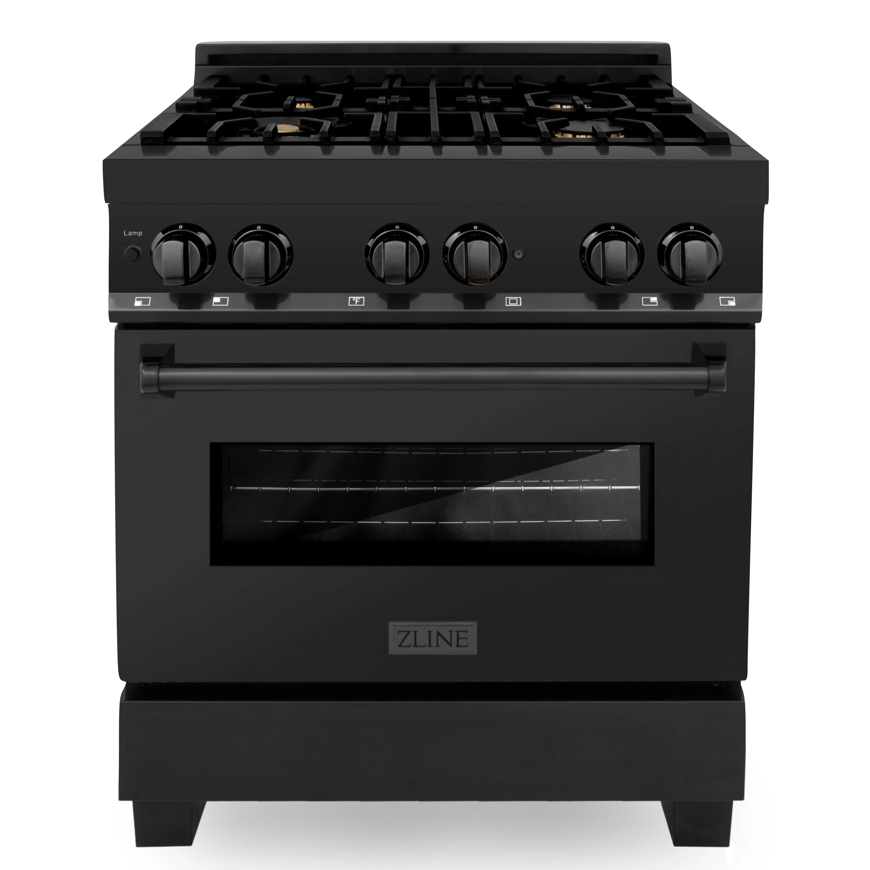 ZLINE 5-Piece Appliance Package - 30-Inch Dual Fuel Range, Refrigerator with Water Dispenser, Convertible Wall Mount Hood, Microwave Oven, and 3-Rack Dishwasher in Black Stainless Steel - Image 2