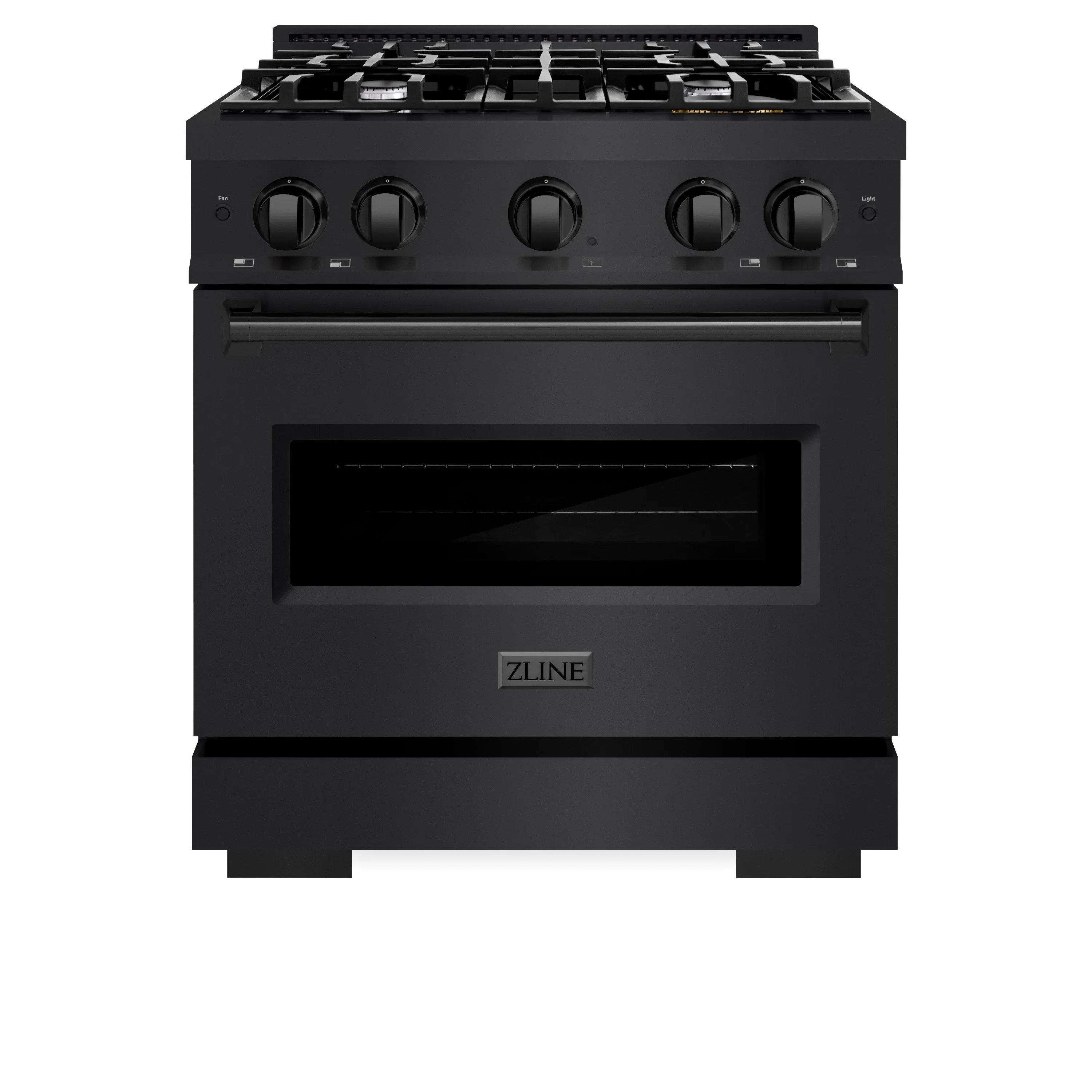 ZLINE 5-Piece Appliance Package - 30-Inch Dual Fuel Range, Hood, Refrigerator, Dishwasher, and Microwave Drawer in Black Stainless Steel - Image 2