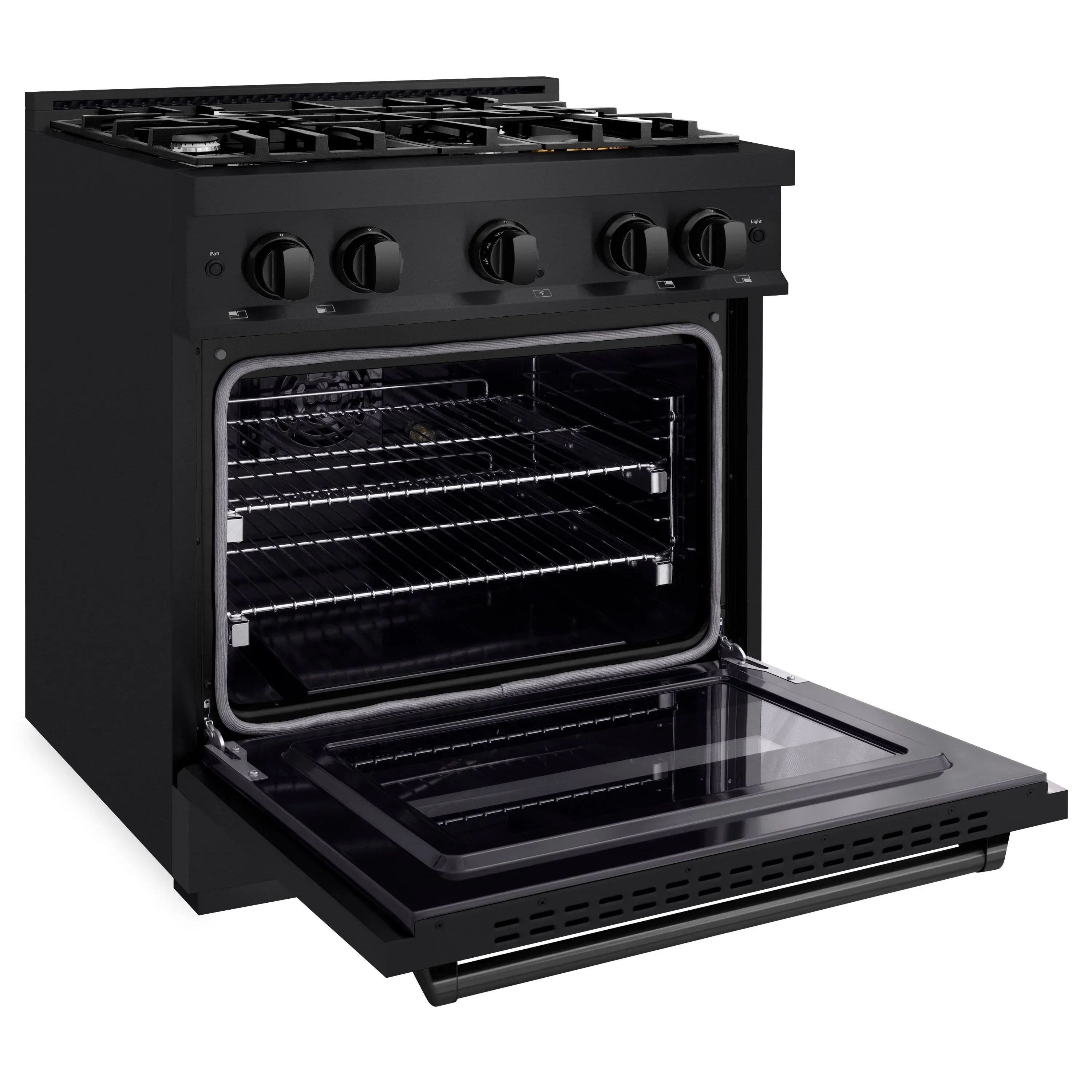 ZLINE 5-Piece Appliance Package - 30-Inch Dual Fuel Range, Hood, Refrigerator with Water Dispenser, Dishwasher, and Microwave Drawer in Black Stainless Steel - Image 4