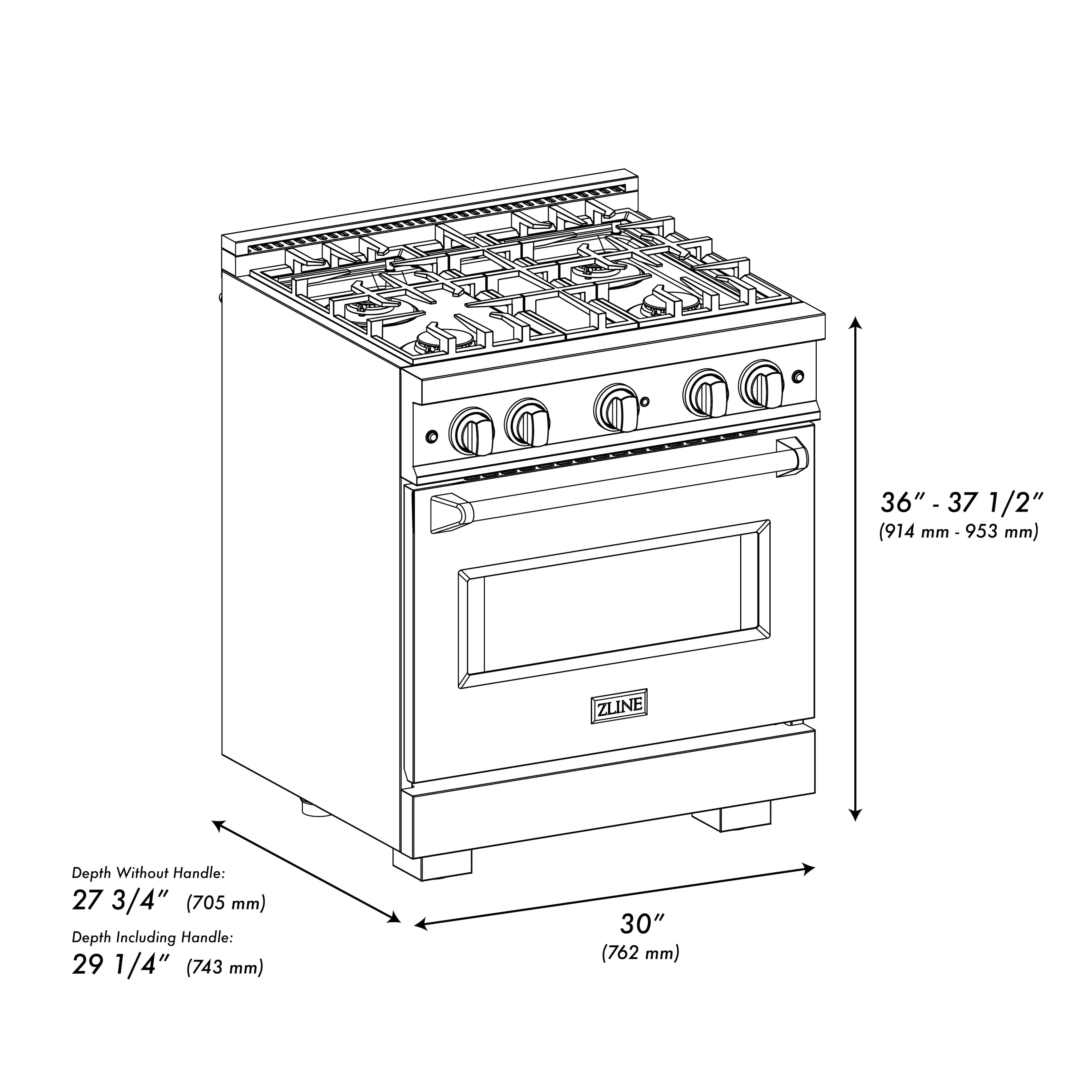ZLINE 5-Piece Appliance Package - 30-Inch Gas Range, Hood, Refrigerator, Dishwasher, and Microwave Drawer in Black Stainless Steel - Image 11