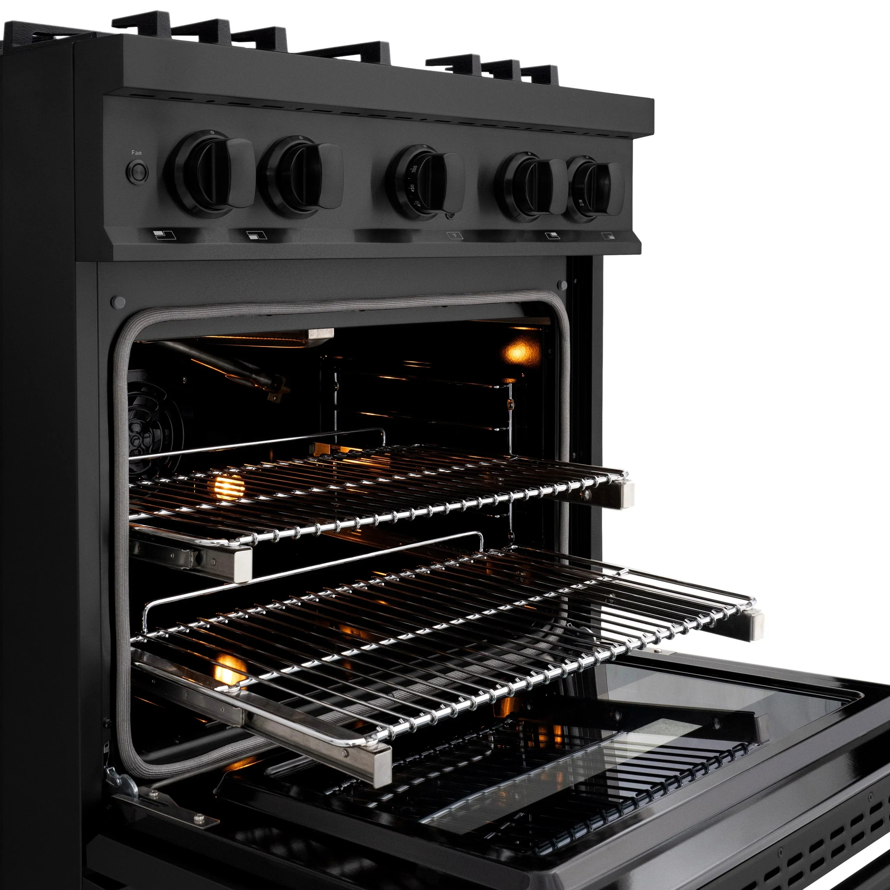 ZLINE 5-Piece Appliance Package - 30-Inch Gas Range, Hood, Refrigerator with Water Dispenser, Dishwasher, and Microwave Drawer in Black Stainless Steel - Image 6