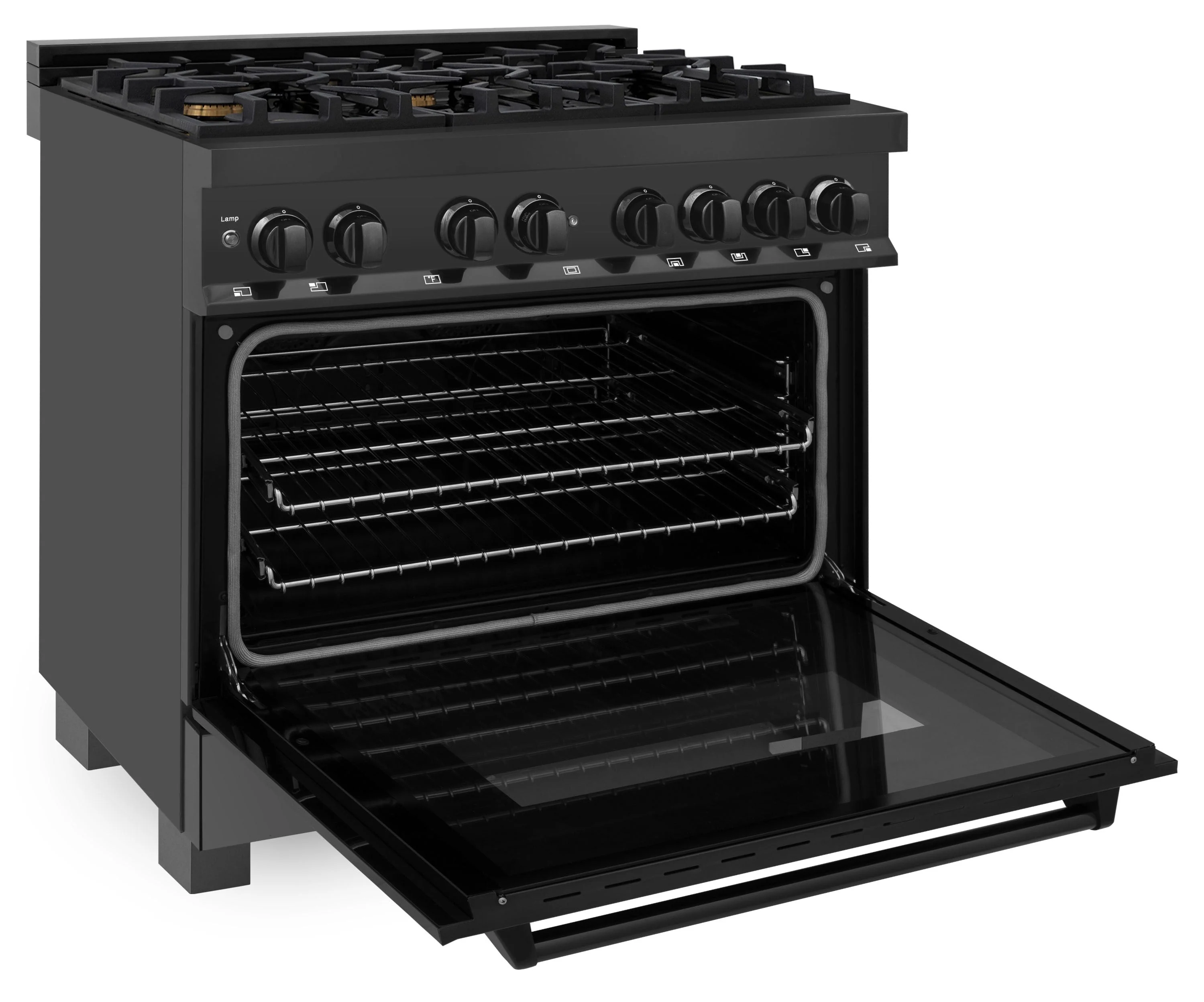 ZLINE 5-Piece Appliance Package - 36-Inch Dual Fuel Range, Refrigerator, Convertible Wall Mount Hood, Microwave Oven, and 3-Rack Dishwasher in Black Stainless Steel - Image 9