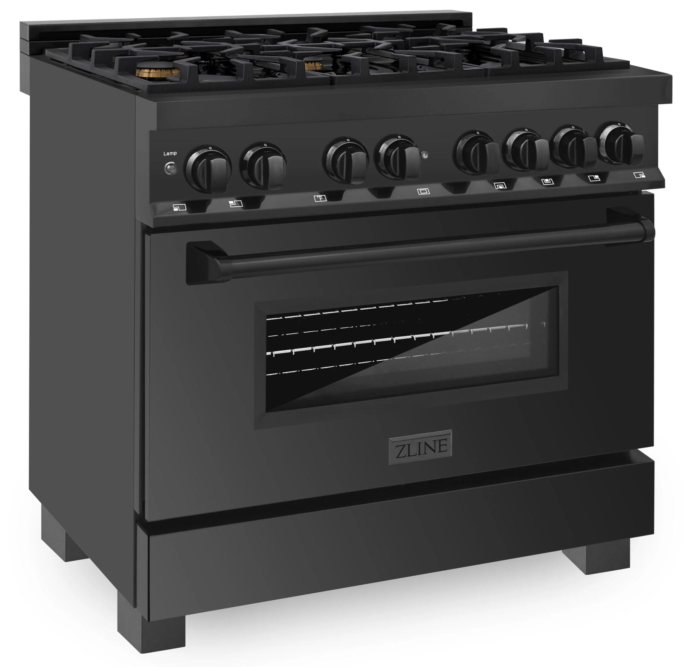 ZLINE 5-Piece Appliance Package - 36-Inch Dual Fuel Range, Refrigerator with Water Dispenser, Convertible Wall Mount Hood, Microwave Oven, and 3-Rack Dishwasher in Black Stainless Steel - Image 7