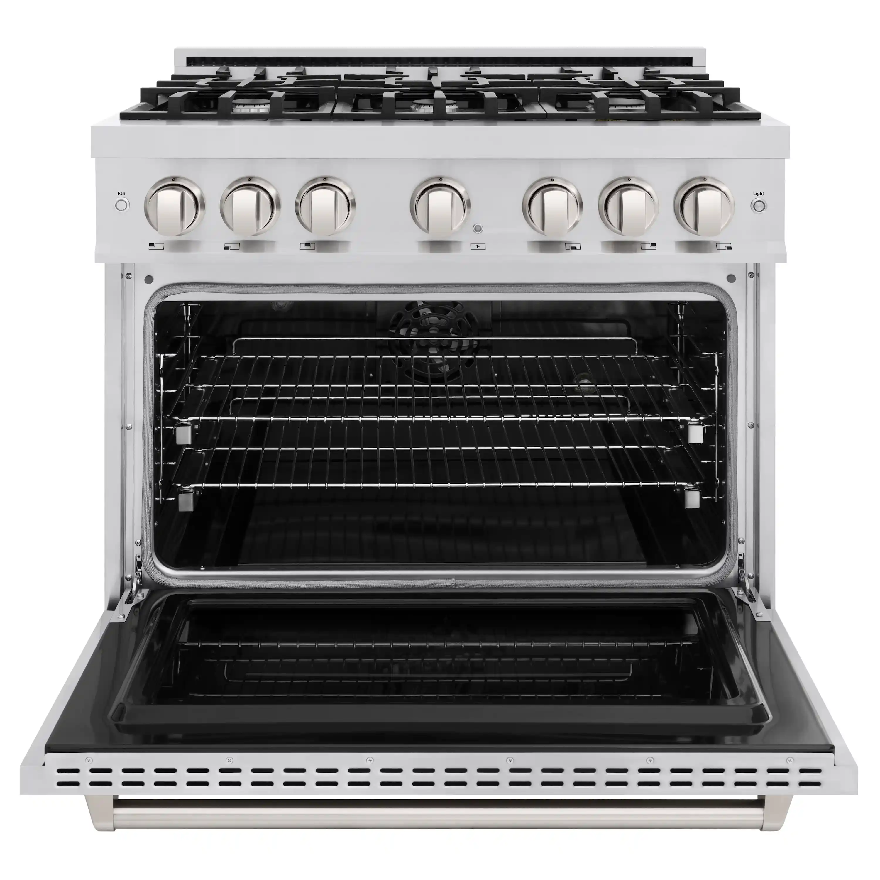 ZLINE 5-Piece Appliance Package - 36-Inch Dual Fuel Range, Hood, Refrigerator, Dishwasher, and Microwave Drawer in Stainless Steel - Image 4