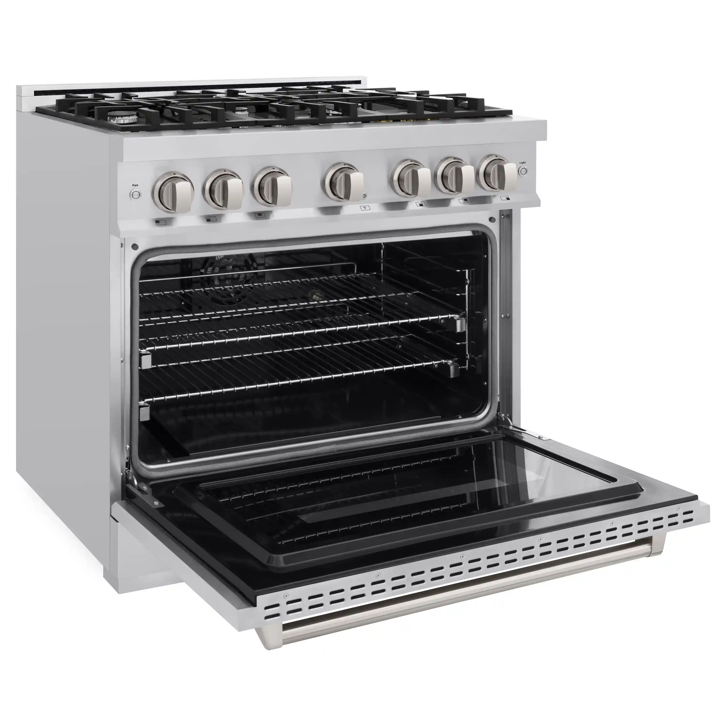 ZLINE 5-Piece Appliance Package - 36-Inch Dual Fuel Range, Hood, Refrigerator, Dishwasher, and Microwave Drawer in Stainless Steel - Image 5