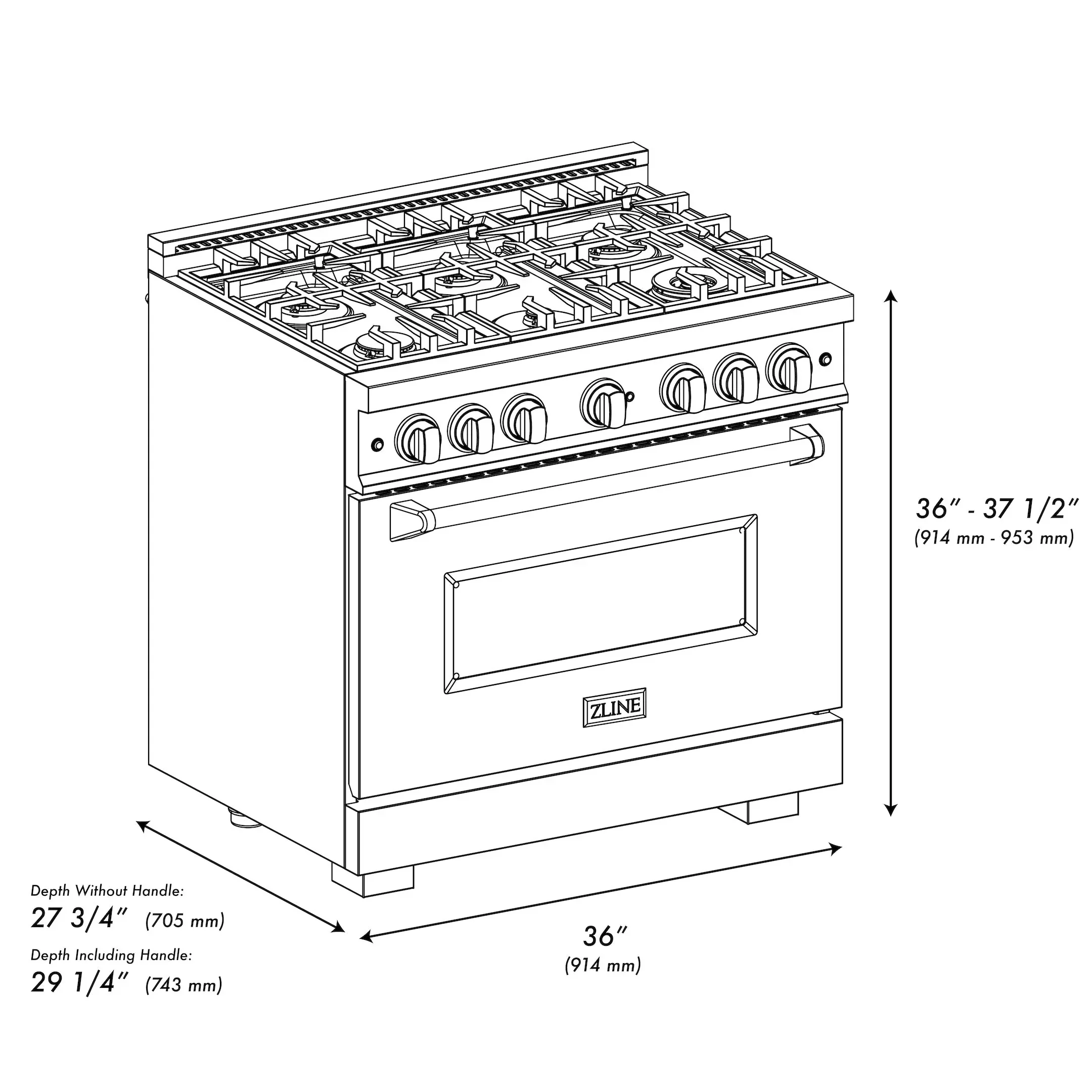 ZLINE 5-Piece Appliance Package - 36-Inch Dual Fuel Range, Hood, Refrigerator with Water Dispenser, Dishwasher, and Microwave Drawer in Black Stainless Steel - Image 13