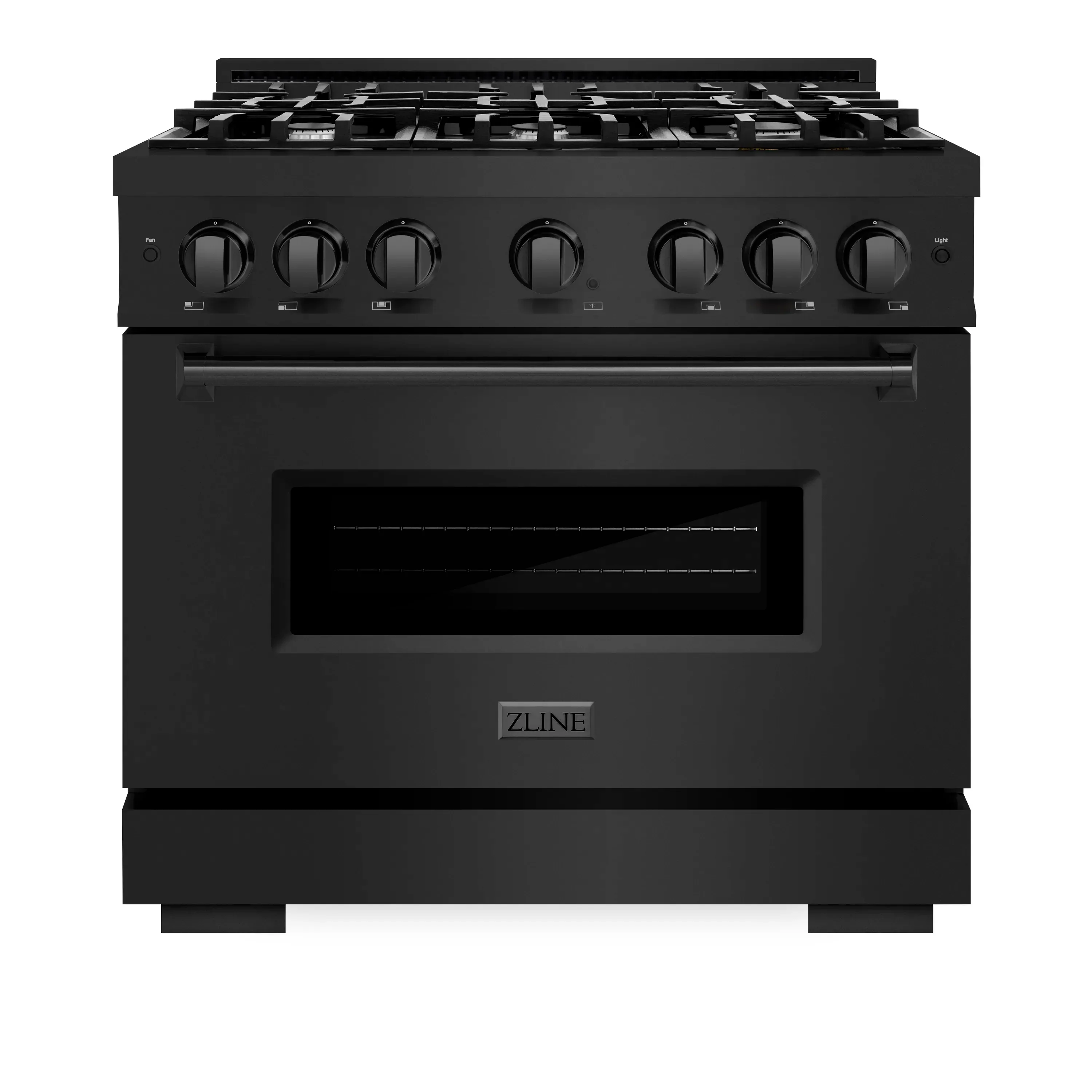 ZLINE 5-Piece Appliance Package - 36-Inch Gas Range, Hood, Refrigerator, Dishwasher, and Microwave Drawer in Black Stainless Steel - Image 2