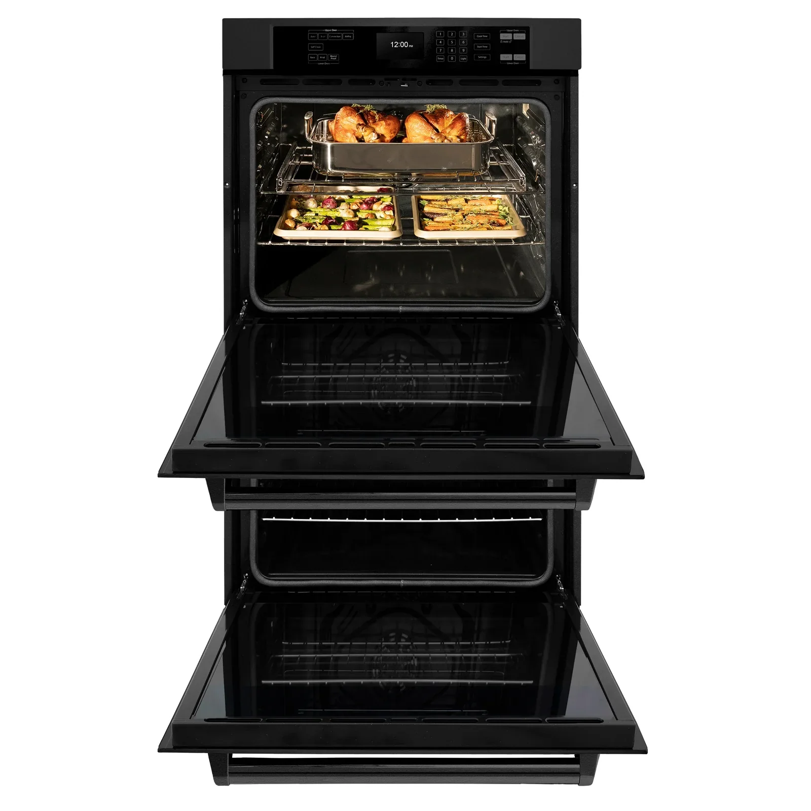 ZLINE 5-Piece Appliance Package - 36-Inch Rangetop with Brass Burners, Refrigerator, 30-Inch Electric Double Wall Oven, 3-Rack Dishwasher, and Convertible Wall Mount Hood in Black Stainless Steel (5KPR-RTBRH36-AWDDWV) - Image 34